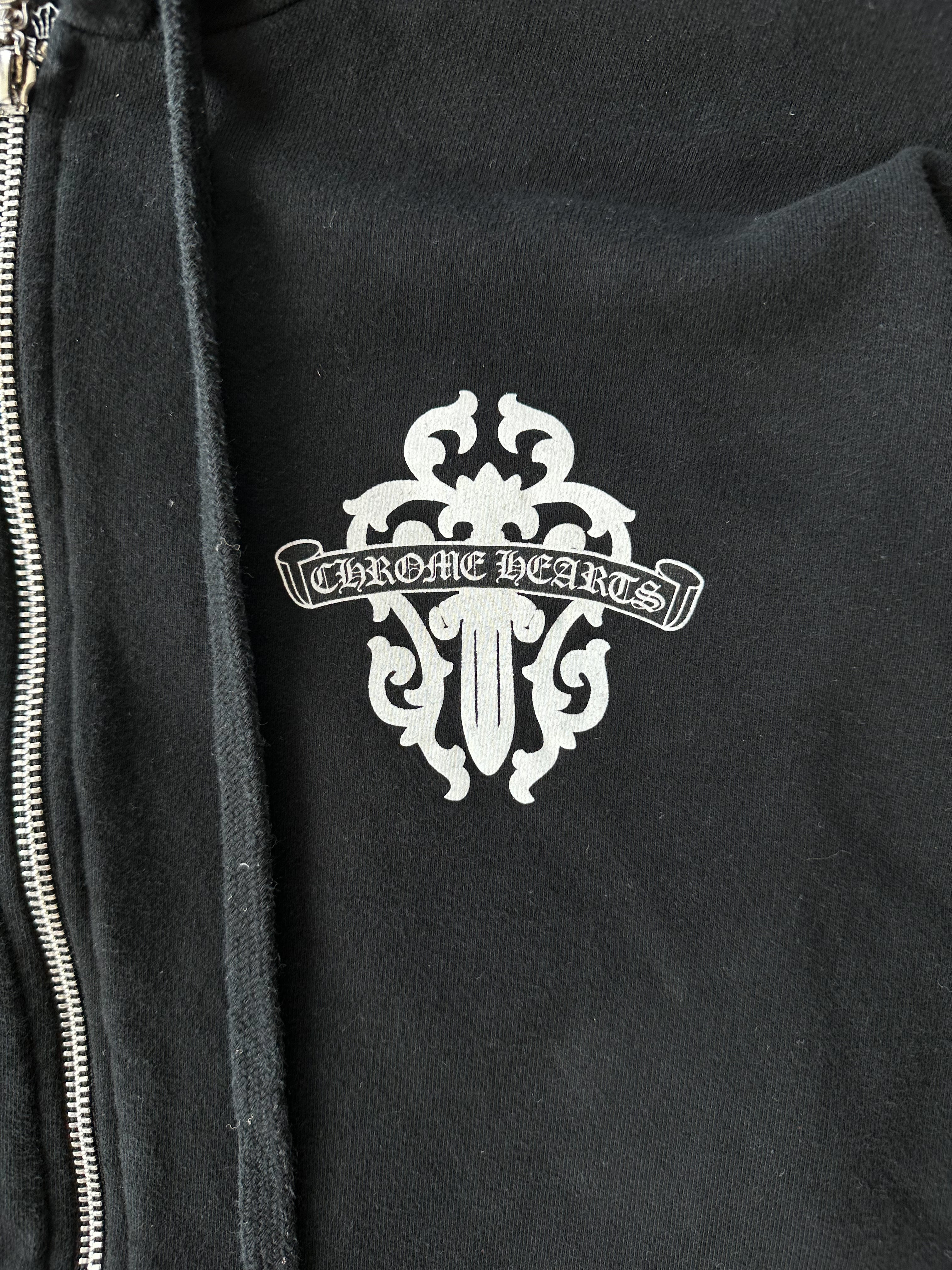 Chrome Hearts Black & White Dagger Zip Up Hoodie for Men & Women | Gothic Streetwear Fashion | Perfect for Casual Outfits & Night Out
