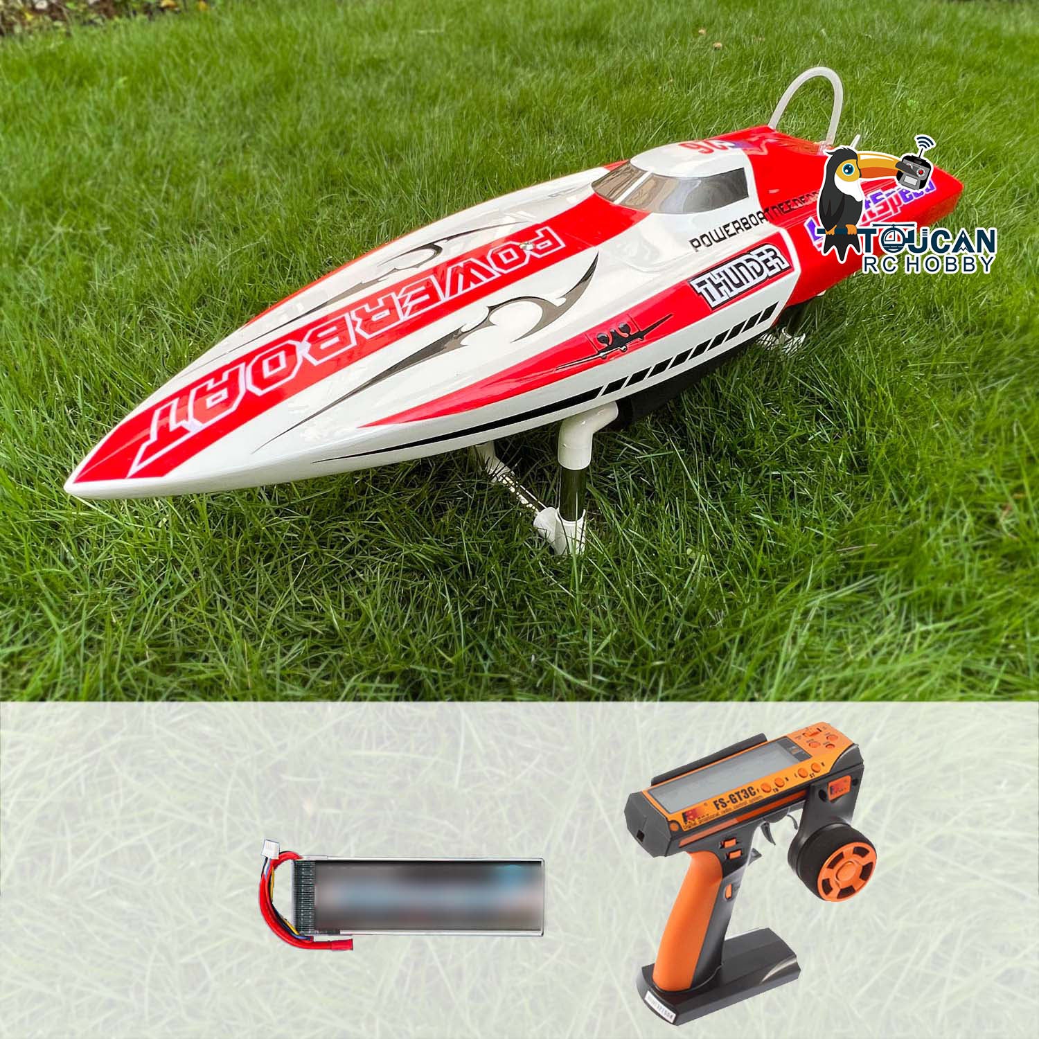 High-Speed E26 Fiberglass Electric Racing RTR RC Boat with Thunder Motor, Servo, ESC & Battery - 70km/h (640x195x105mm) - Perfect for Lakes, Pools & Competitive RC Racing