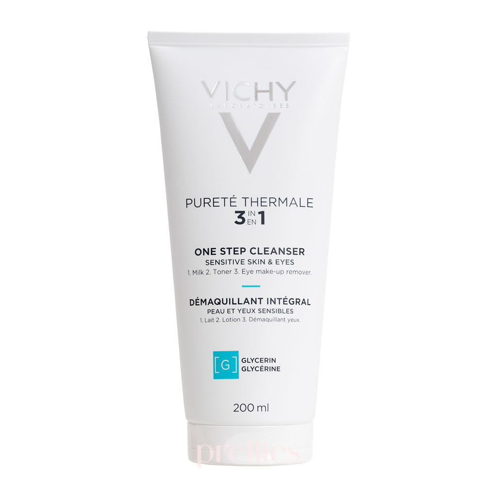 VICHY Purete Thermale 3-in-1 One Step Cleansing Water - 200ml Face Wash, Makeup Remover & Toner | Gentle Daily Cleanser for Sensitive Skin | Perfect for Travel & Quick Morning Routine