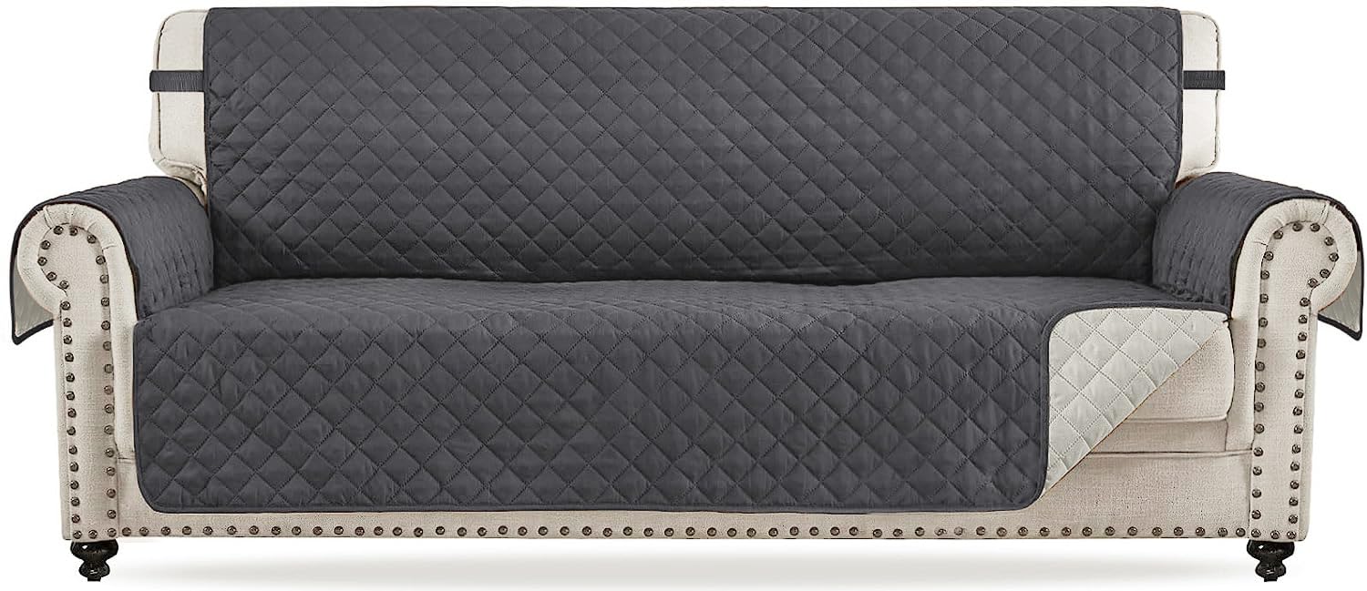 Reversible Sofa Cover for 3-Cushion Couch - Grey/Beige Stretchable Slipcover Protector for Living Room Furniture & Pet-Friendly Dog Couch Cover | Perfect for Home Decor, Pet Owners & Sofa Protection