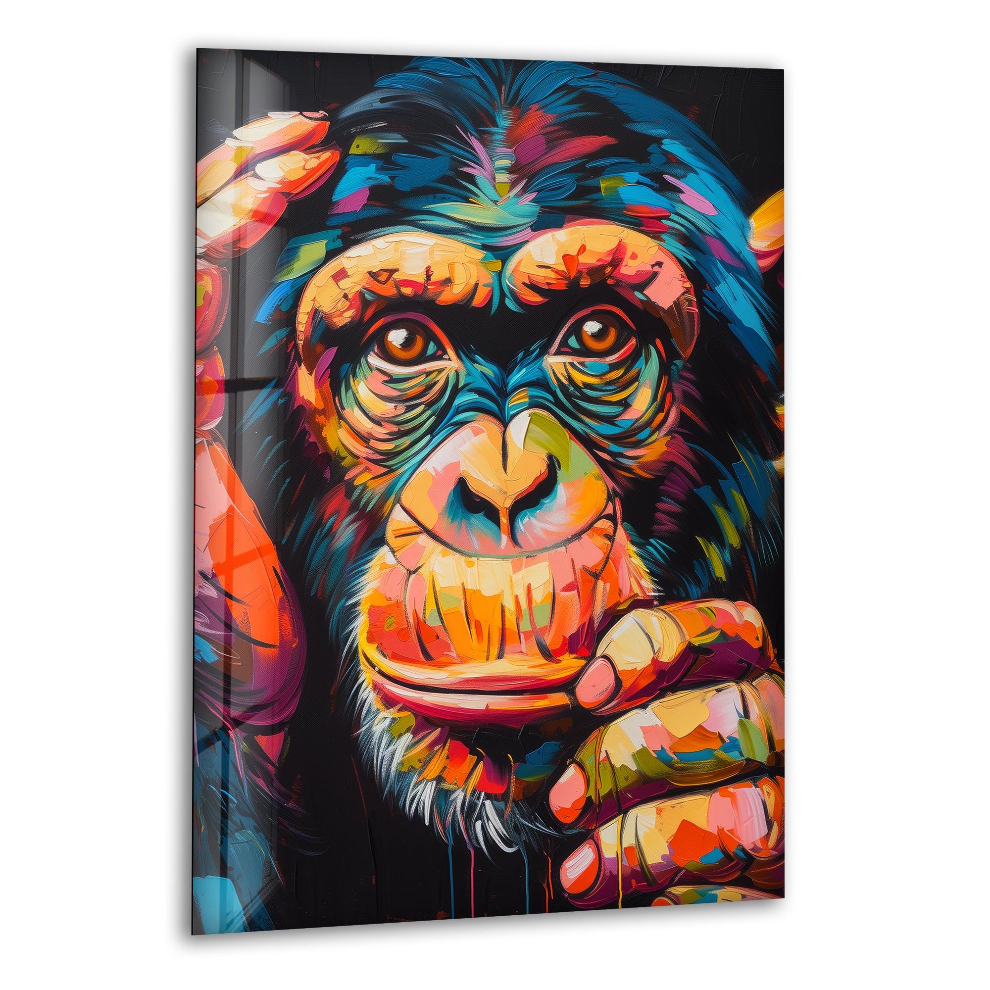 Vibrant Chimpanzee Glass Wall Art - Handmade Modern Home Decor for Living Room, Bedroom & Office - Unique Animal Themed Wall Hangings for Jungle & Safari Decor