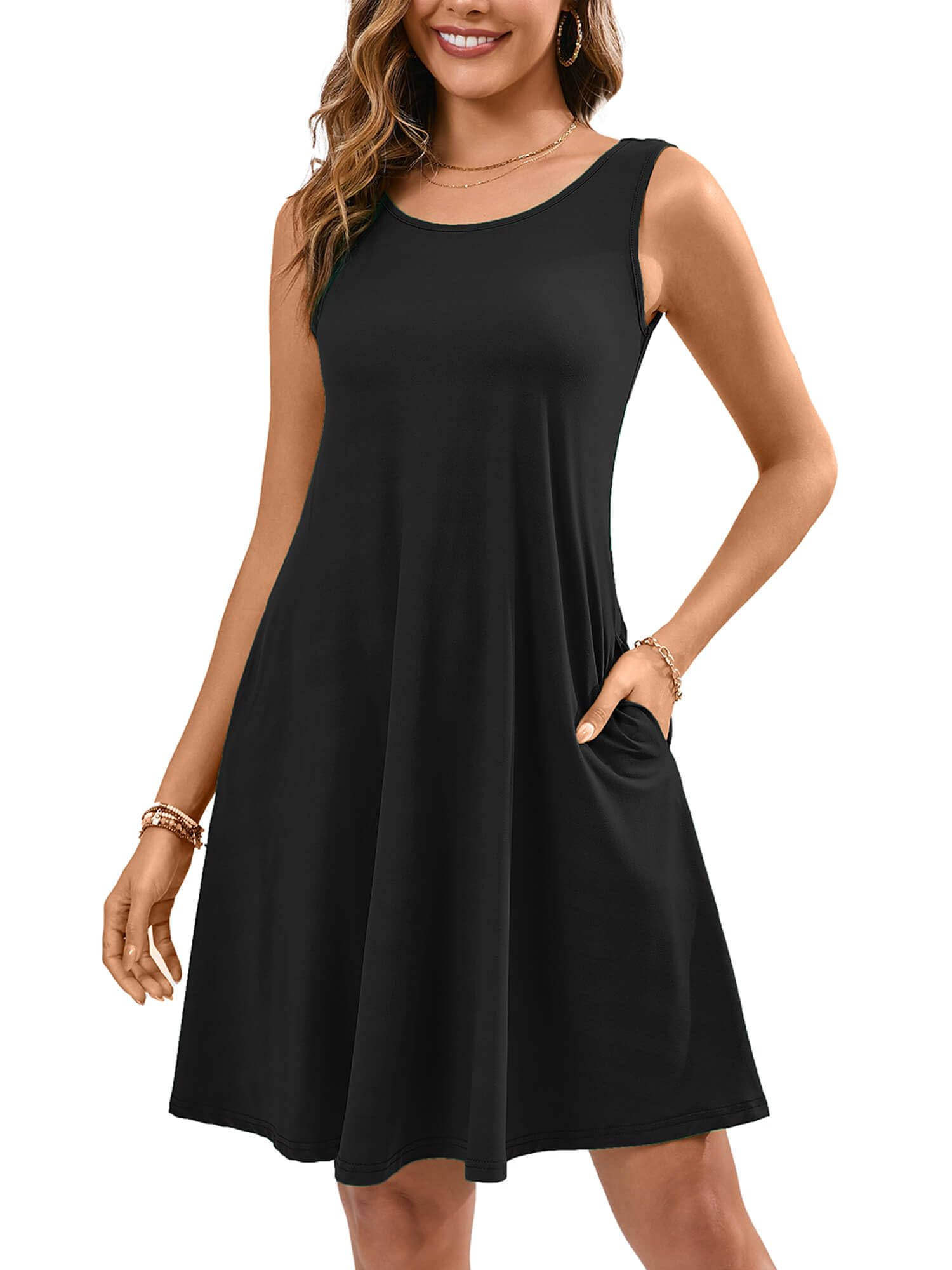 KORSIS Women's Summer Casual T-Shirt Tank Dress - Sleeveless Flowy Swing Sundress with Pockets for Beach, Vacation & Everyday Wear