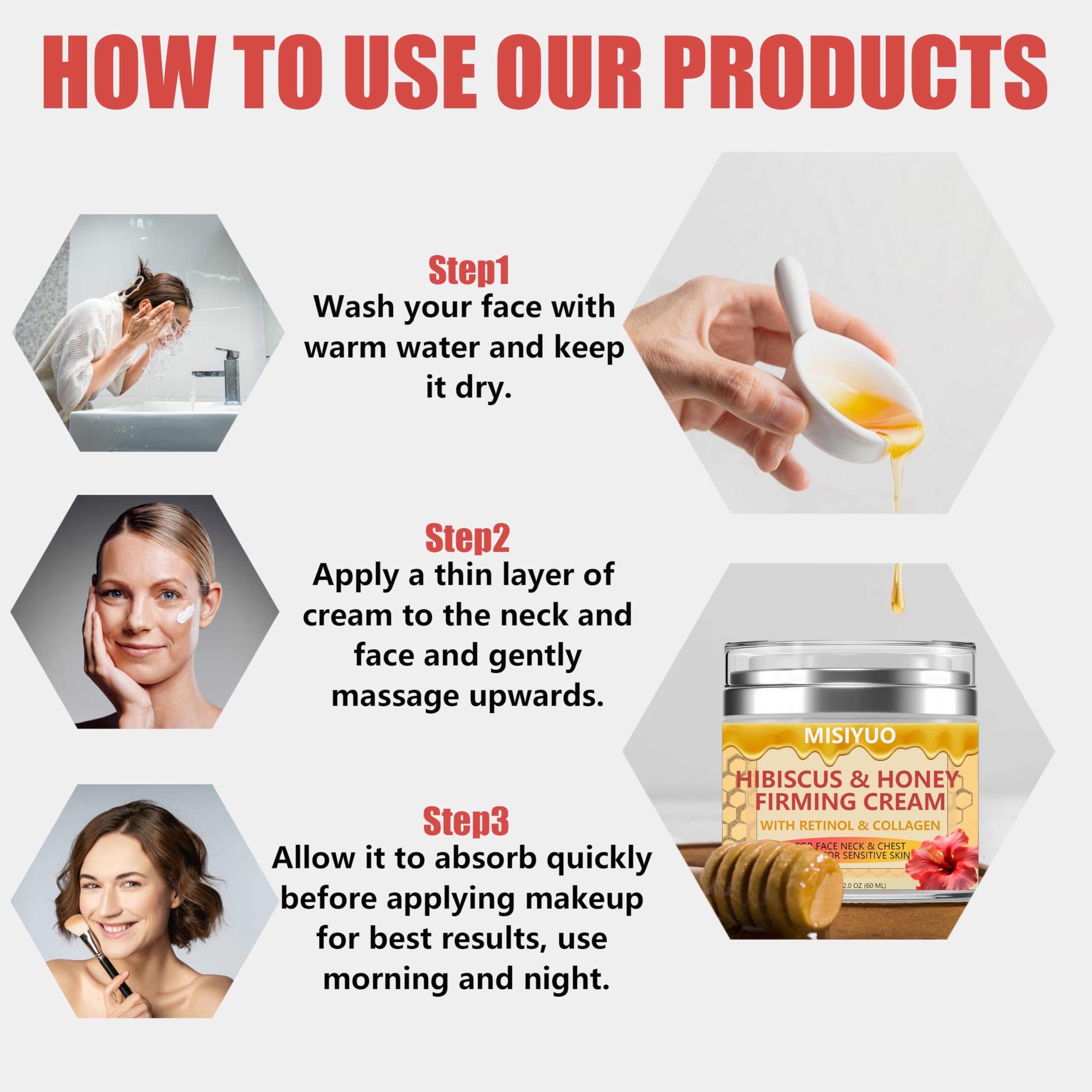 Best Hibiscus & Honey Firming Cream for Neck & Face - Moisturizing, Hydrating Skin Tightening Cream with Collagen & Hyaluronic Acid - Reduces Neck Lines & Wrinkles - 2 Fl Oz - Perfect for Night Routine & Anti-Aging Care