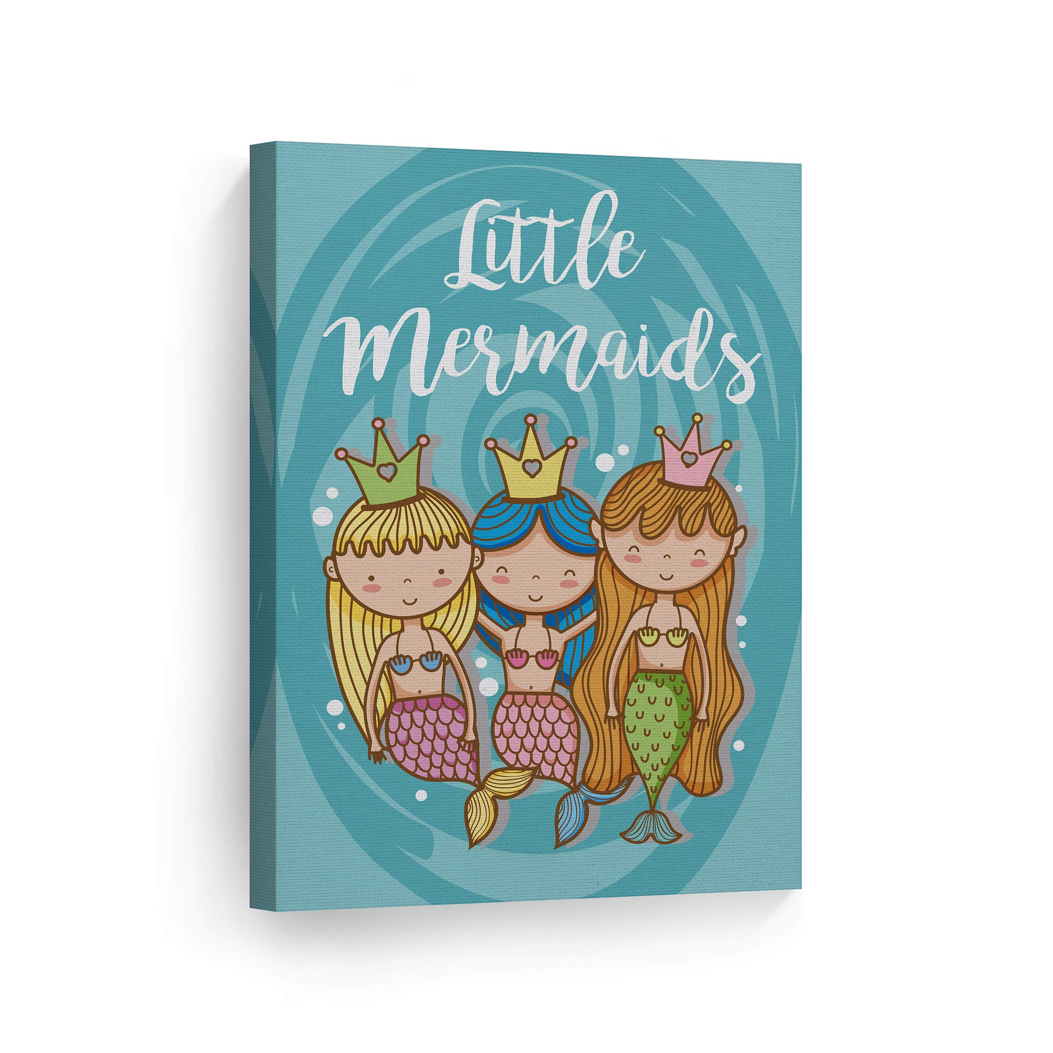 Cute Three Little Mermaid Canvas Print - 36x24 Inch Kids Room Wall Art, Nursery Decor, Girls Bedroom Decor | Ready to Hang, Made in USA | Perfect for Disney Themed Rooms & Underwater Fantasy Decor