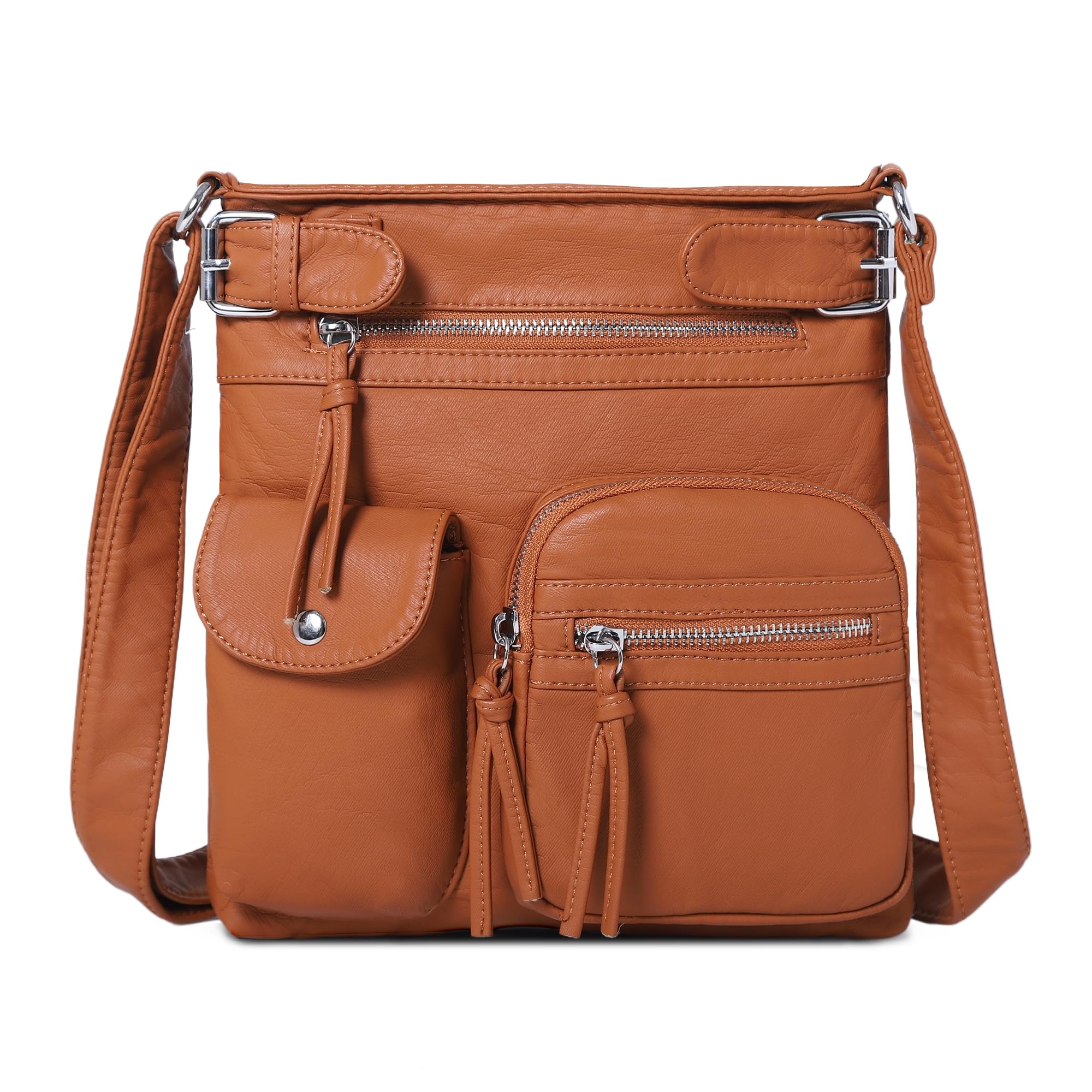 Angel Kiss Women's Crossbody Bag - Soft Washed Leather Shoulder Purse with Multiple Pockets | Stylish Hobo & Medium Handbag for Work, Travel & Everyday Use