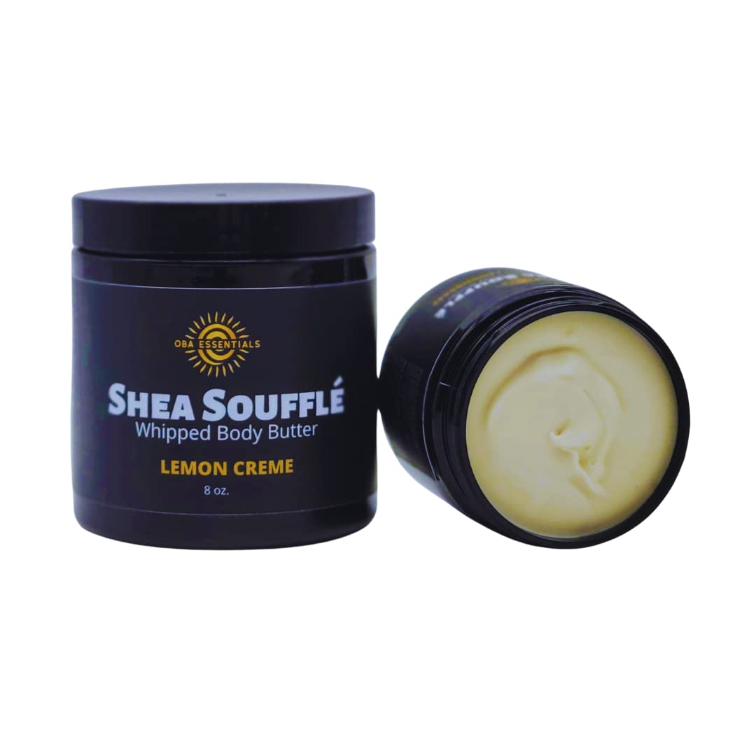 Organic Shea Soufflé Whipped Body Butter - Lemon Crème Scent | Ultra Moisturizing & Nourishing Shea Butter Cream for Dry Skin | Perfect for Daily Hydration & Spa Nights at Home