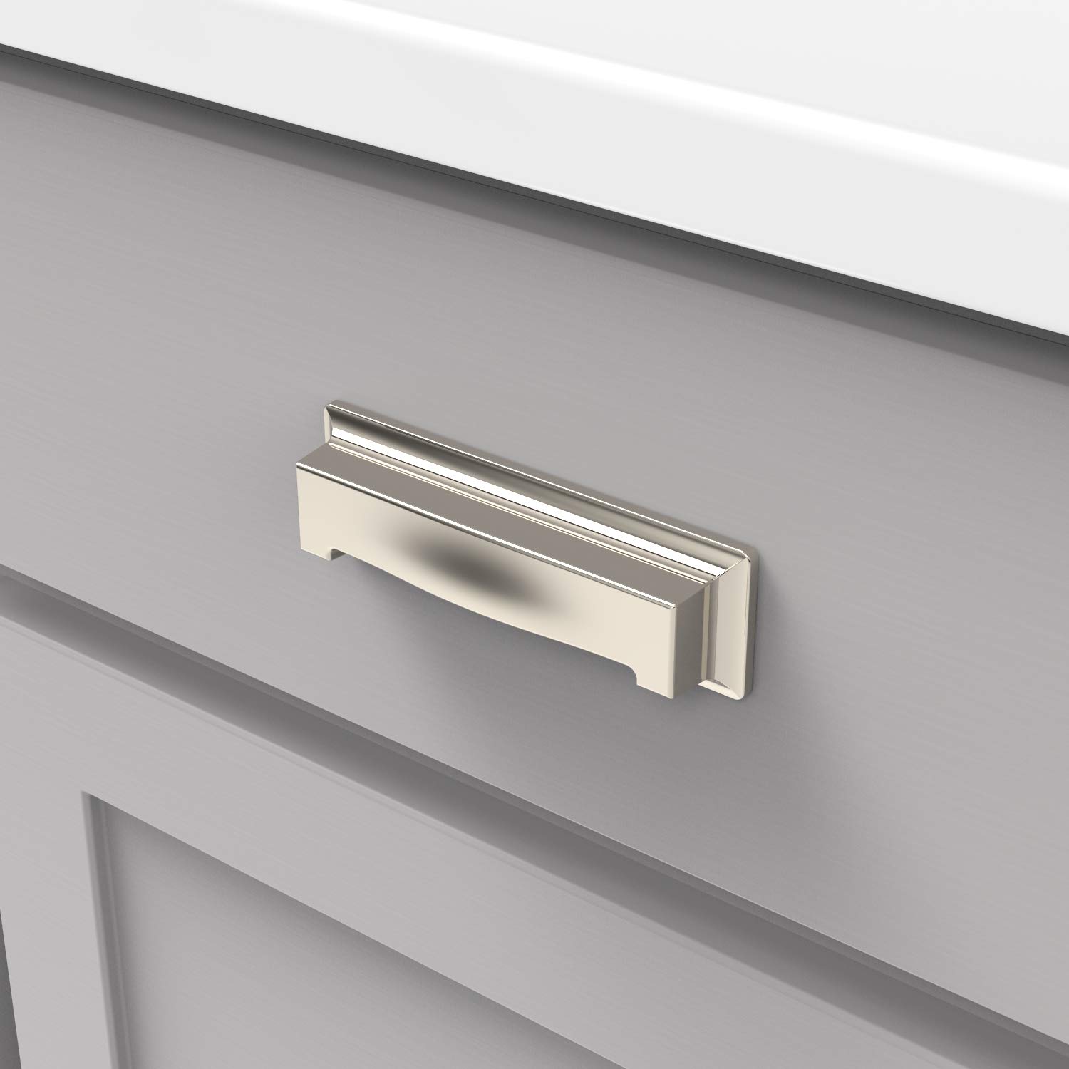 10 Pack Hickory Solid Core Kitchen Cabinet Pulls - Luxury Polished Nickel Handles for Cabinets, Dressers & Doors - 3