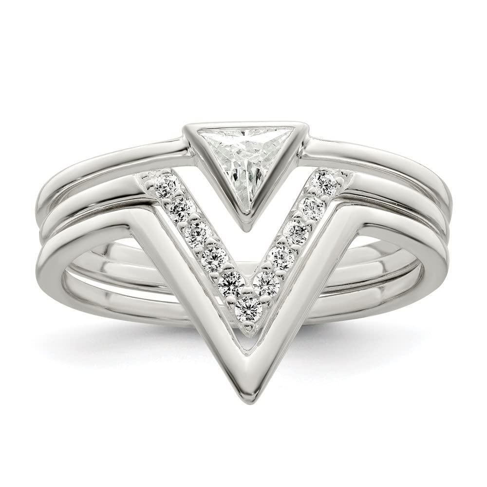 925 Sterling Silver Triangle Cubic Zirconia 3 Ring Set for Women - Elegant Stackable Rings for Wedding, Anniversary & Everyday Wear | Diamond2Deal