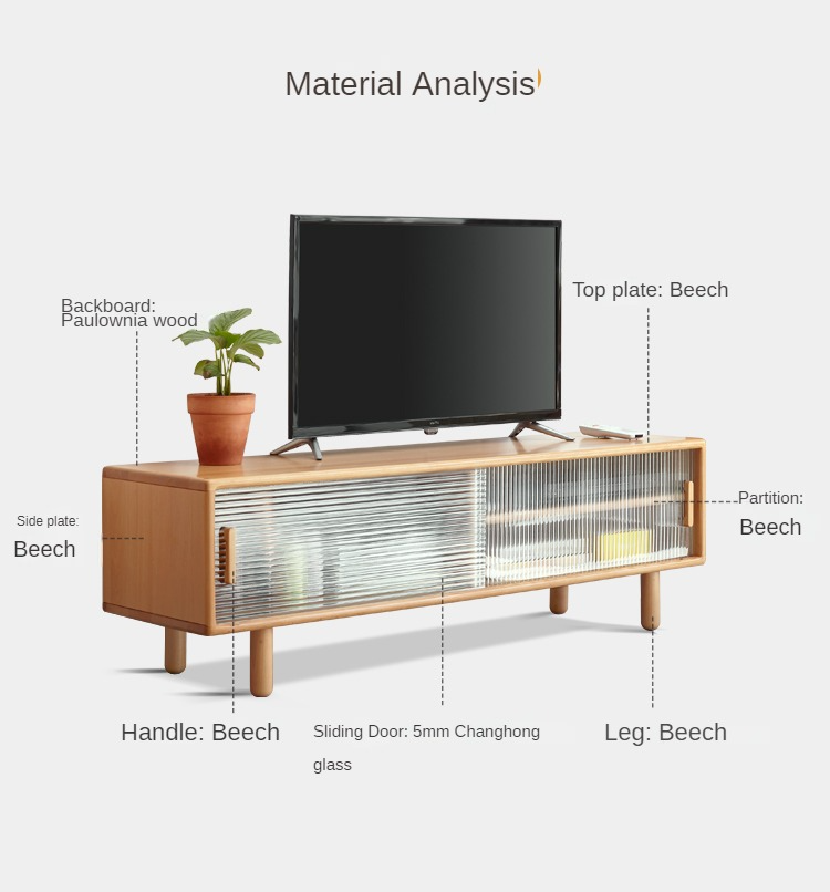 Solid Beech Wood TV Stand with Storage - Modern Entertainment Center for Living Room, Bedroom & Home Theater