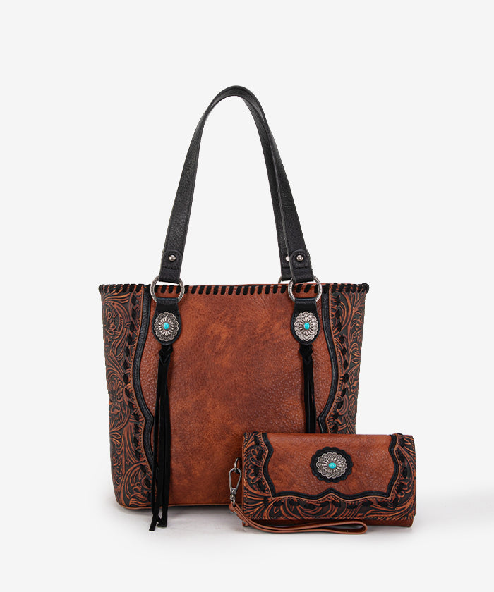 Trinity Ranch Floral Tooled Concealed Carry Tote Bag Set - Stylish Leather Purse with Hidden Gun Compartment for Women | Perfect for Everyday Carry, Travel & Outdoor Adventures