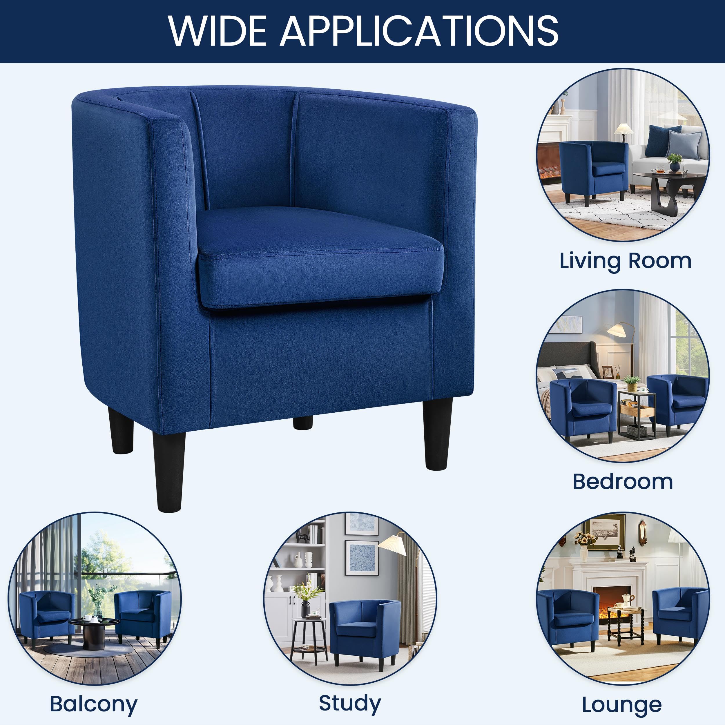 Yaheetech Velvet Accent Chair Set of 2 - Modern Upholstered Barrel Armchairs for Living Room, Bedroom & Office - Plush Comfortable Lounge Chairs in Blue - Perfect for Reading Nooks, Guest Seating and Cozy Home Decor
