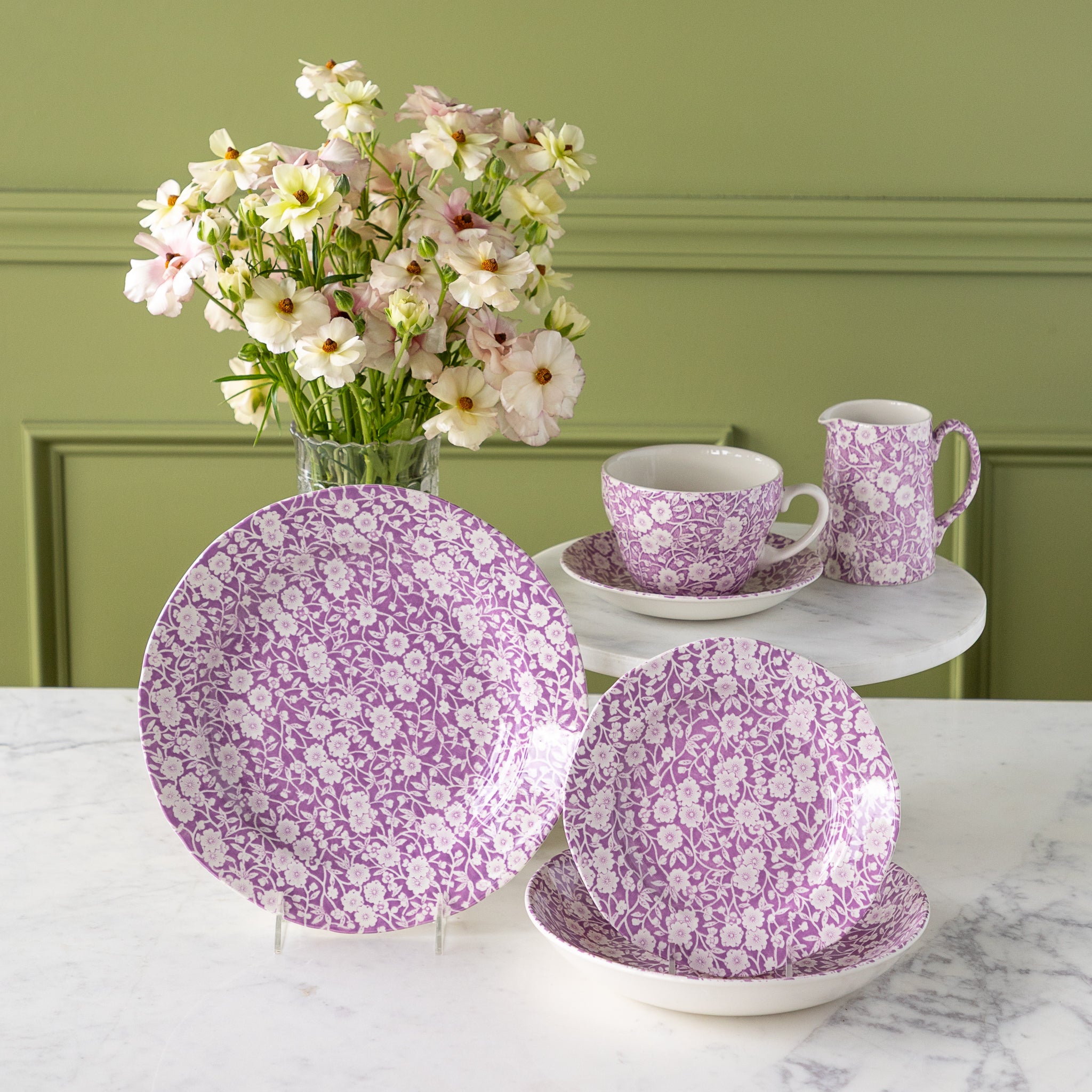 Burleigh Blossom Calico Floral Print Tableware Set - Elegant Dinner Plates & Bowls for Home Dining, Parties & Special Occasions