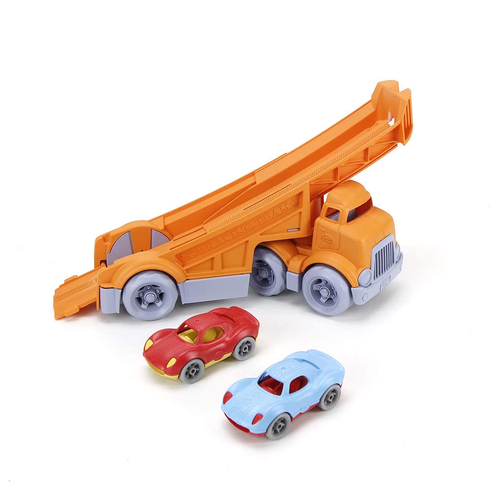 Green Toys Racing Truck with 2 Racers - Eco-Friendly Toy Car Set for Kids | Durable Recycled Plastic Vehicles for Indoor & Outdoor Play | Perfect Birthday Gift for Toddlers and Preschoolers