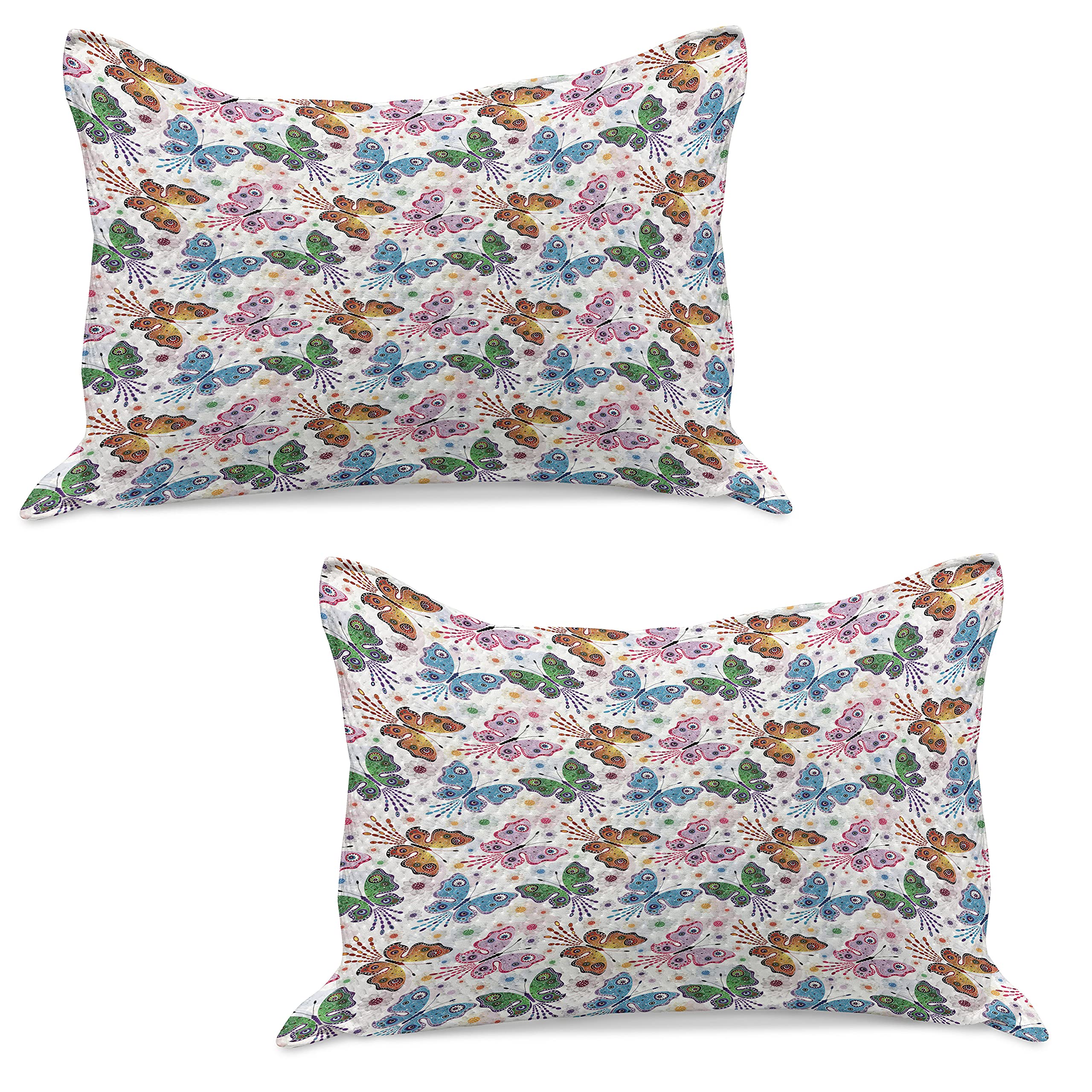 Ambesonne 2-Piece Butterfly Quilted Pillow Cover Set - Vibrant Floral Design with Colorful Butterflies, King Size 36