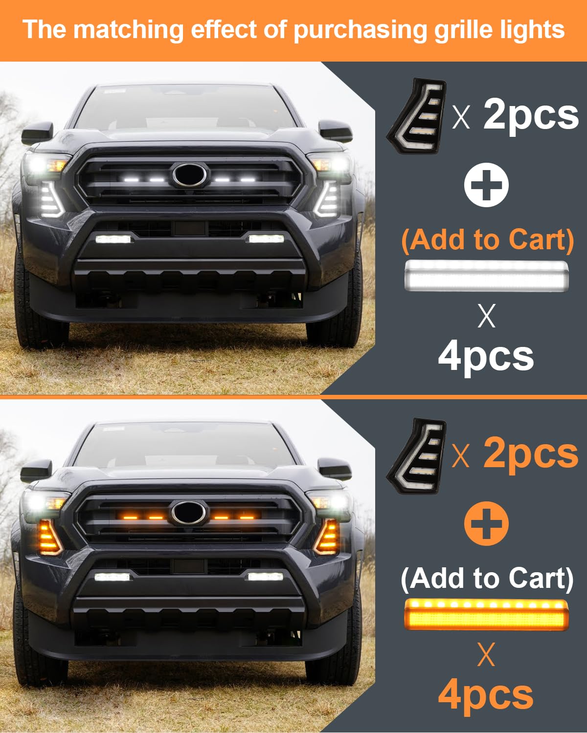 2024-2025 Toyota Tacoma LED Fog Lights Kit - C-Shaped DRL Daytime Running Lights with Amber Turn Signal - Waterproof & Durable Fog Lamps for Off-Road & Night Driving - Tacoma Truck Accessories
