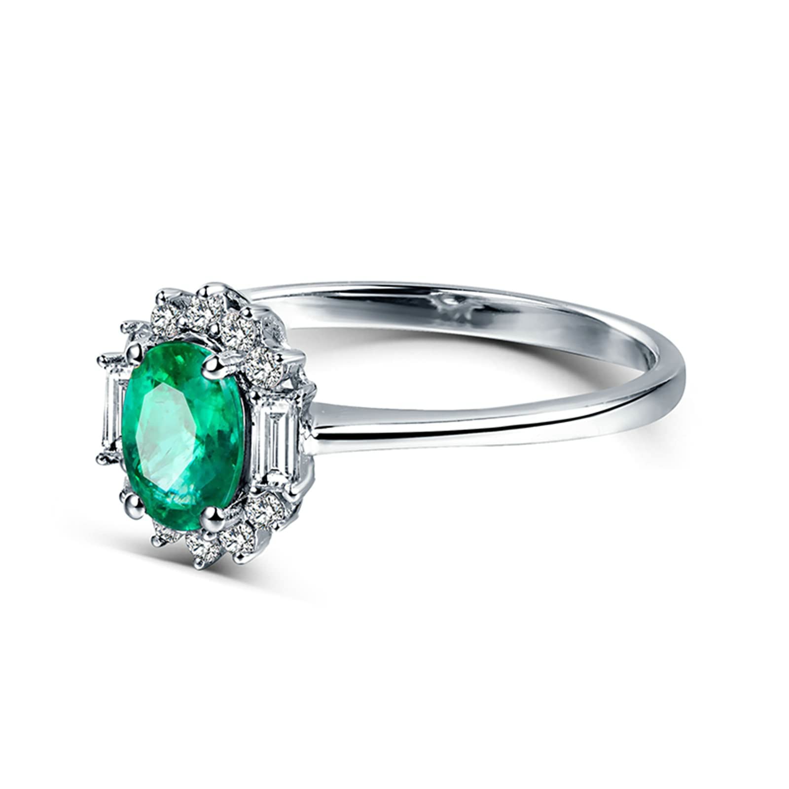 18K White Gold Wedding Rings for Women - Unique Emerald Moissanite & Zirconia Engagement Band, 925 Sterling Silver Bridal Set - Perfect for Proposals, Anniversaries and Special Occasions