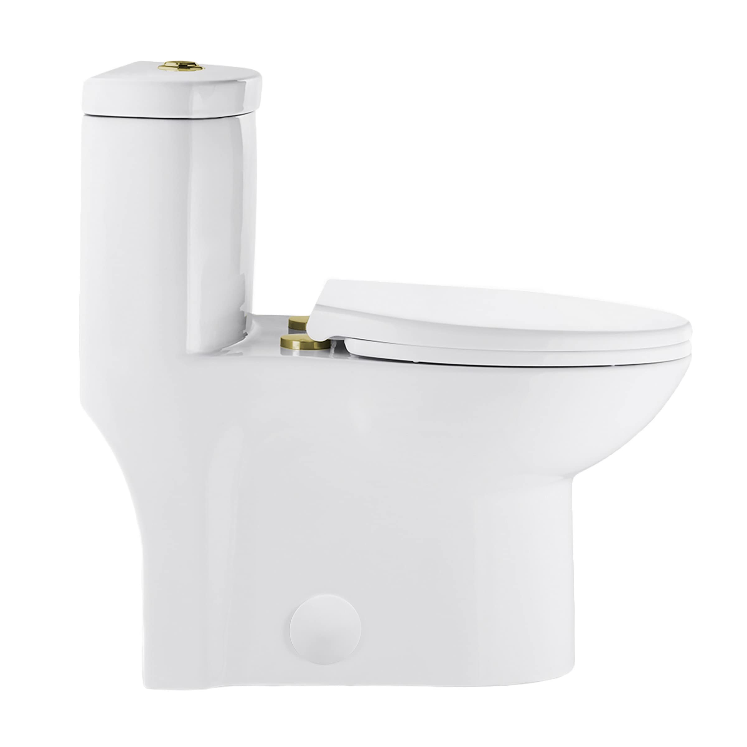 Premium One Piece Elongated Toilet with Dual Flush Technology - 1.1/1.6 GPF, Brushed Gold Hardware - Perfect for Modern Bathrooms & Luxury Homes