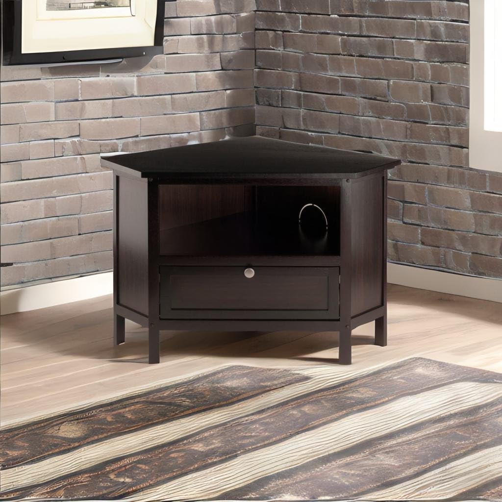 Ergode Wood Zena Corner TV Stand - Space-Saving Entertainment Center with Espresso Finish, Holds Up to 27 Inch TVs - Perfect for Small Living Rooms, Bedrooms & Apartments