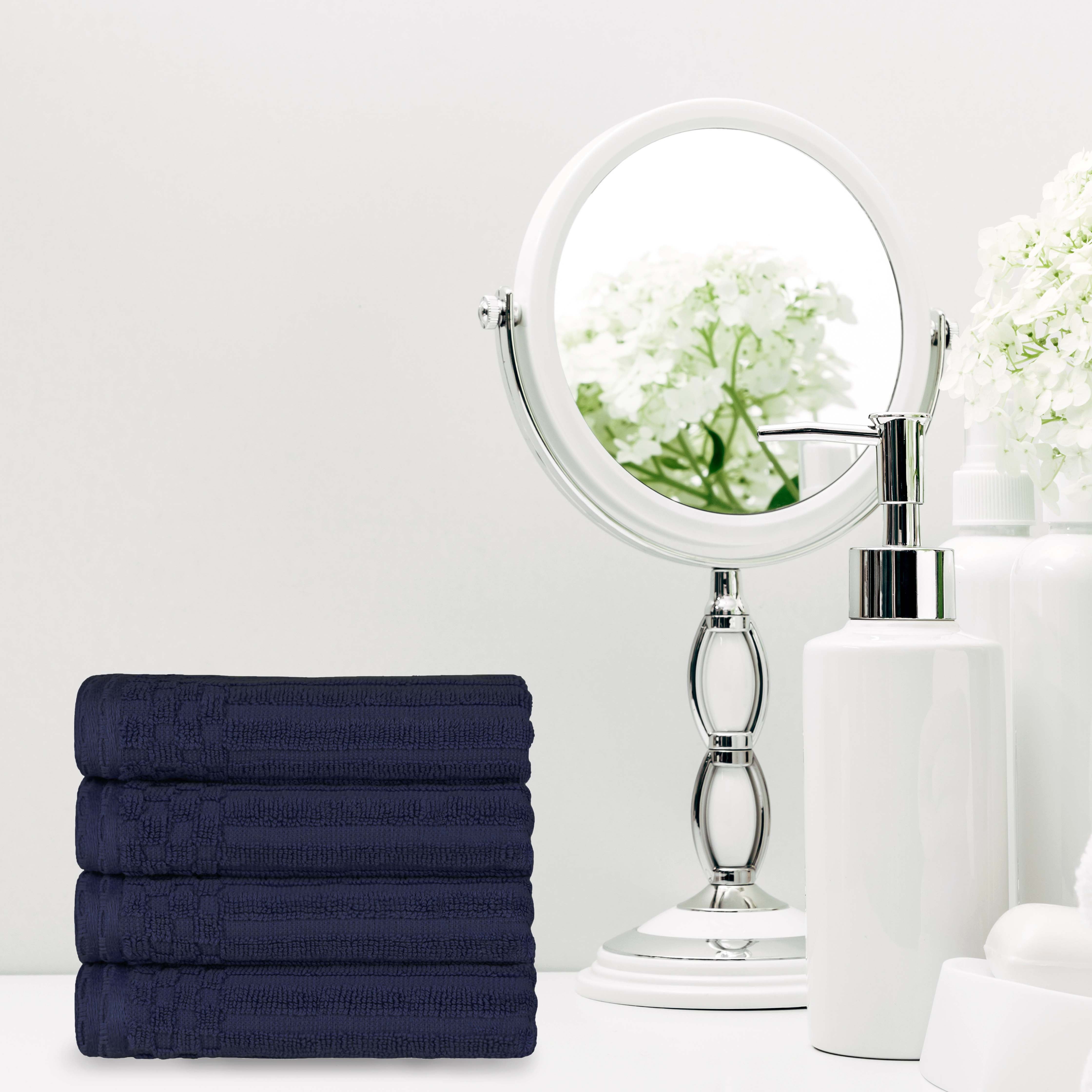 Premium Cotton Ribbed Textured Hand Towels - Ultra Absorbent 4-Piece Bath Towel Set for Kitchen, Bathroom & Gym - Soft Quick-Drying Guest Towels