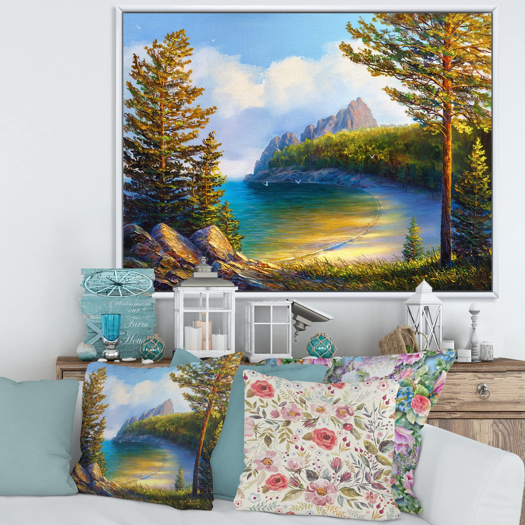 DesignQ Morning Sun By The Wild Beach - Coastal Framed Canvas Wall Art Print for Living Room, Bedroom & Office Decor | Nautical Home Decor | Beach House Wall Art