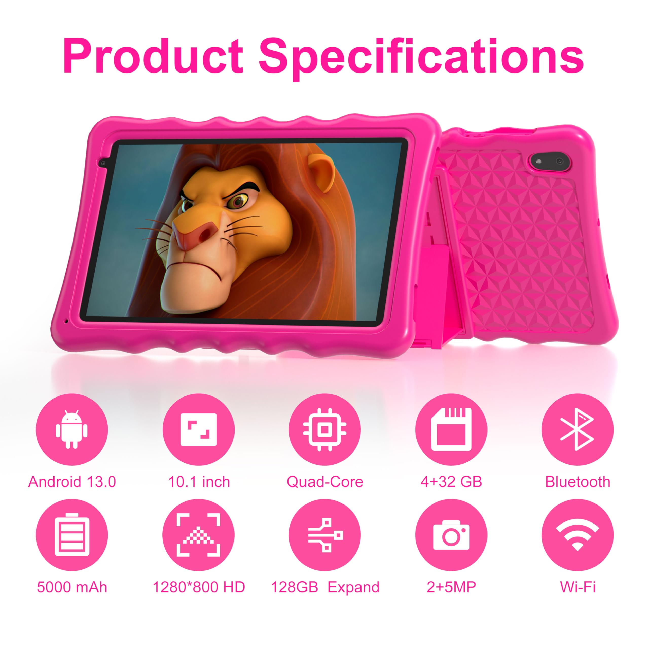 BYYBUO 10.1 Inch Kids Tablet with Android 13 - 4GB RAM 32GB Storage, 5000mAh Battery, Bluetooth & WiFi - Shockproof Light Blue Tablet for Toddlers with Parental Control & Dual Camera - Perfect for Learning, Games & Travel Entertainment