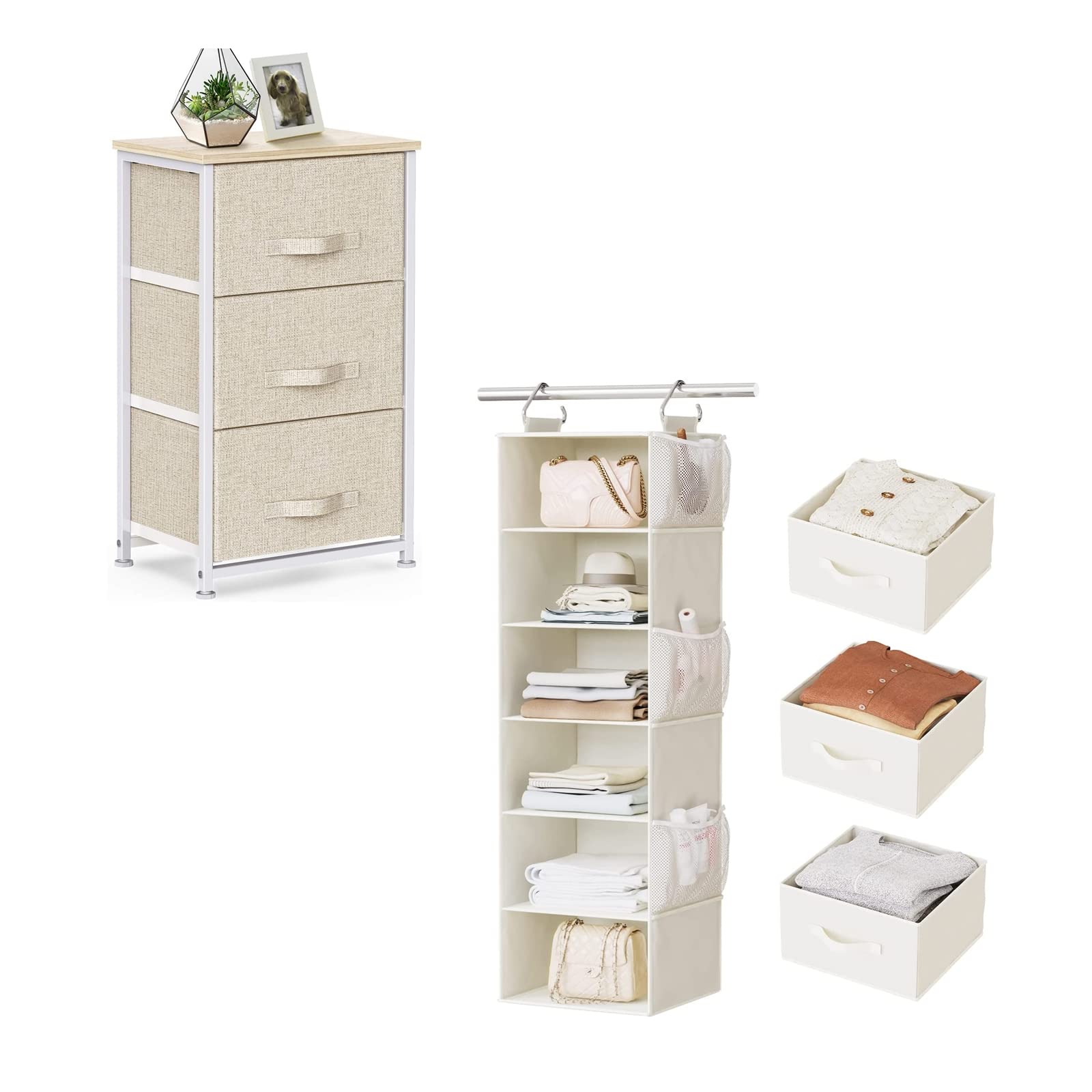 Pipishell 6-Shelf Hanging Closet Organizer with 3 Removable Drawers & Side Pockets - Space Saving Storage for Clothes, Shoes & Accessories - Perfect for Bedroom, Closet or Garment Rack (12
