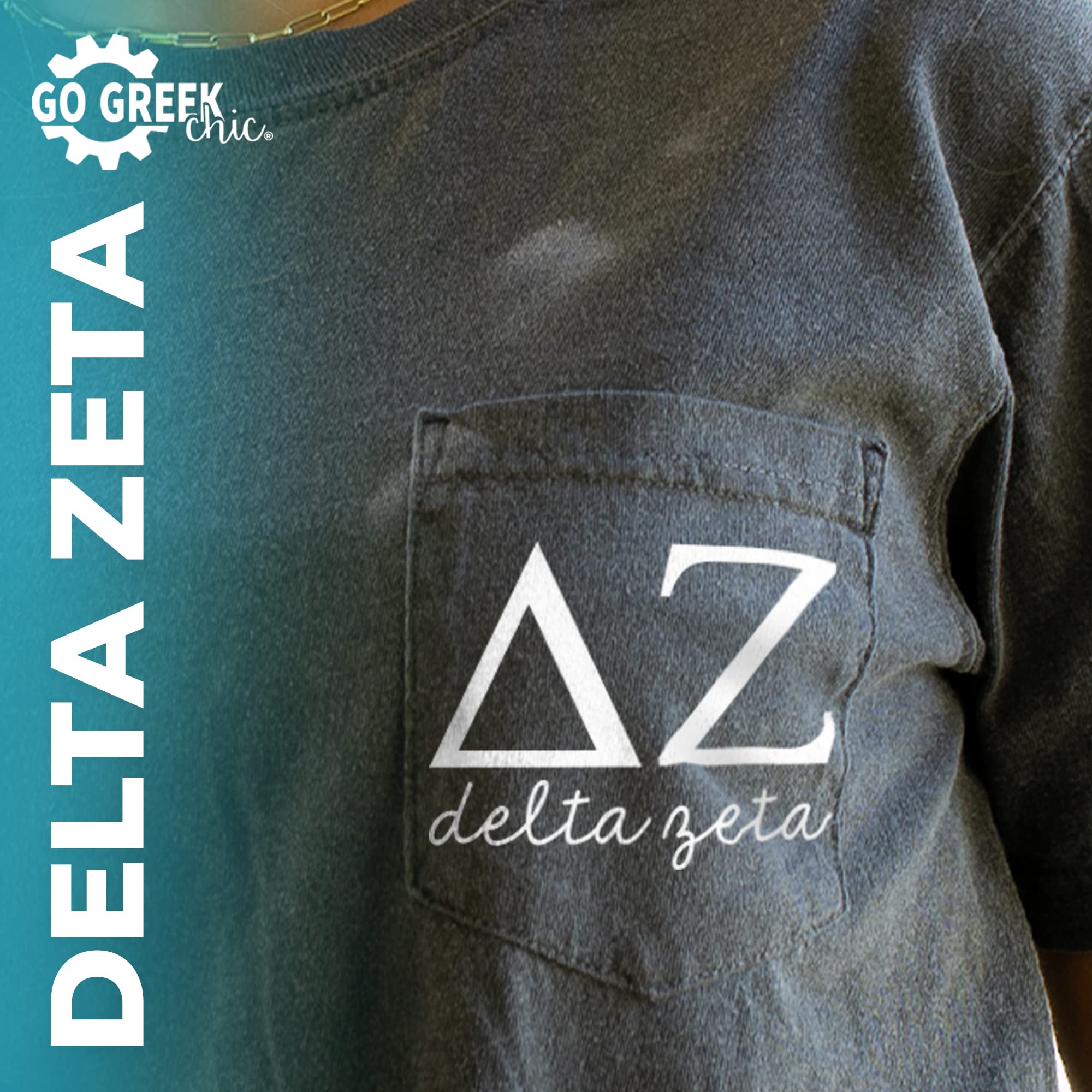 Delta Zeta Sorority Comfort Colors Pocket T-Shirt with Greek Letters - Soft & Stylish for Sisterhood Events, Campus Wear & Casual Outfits