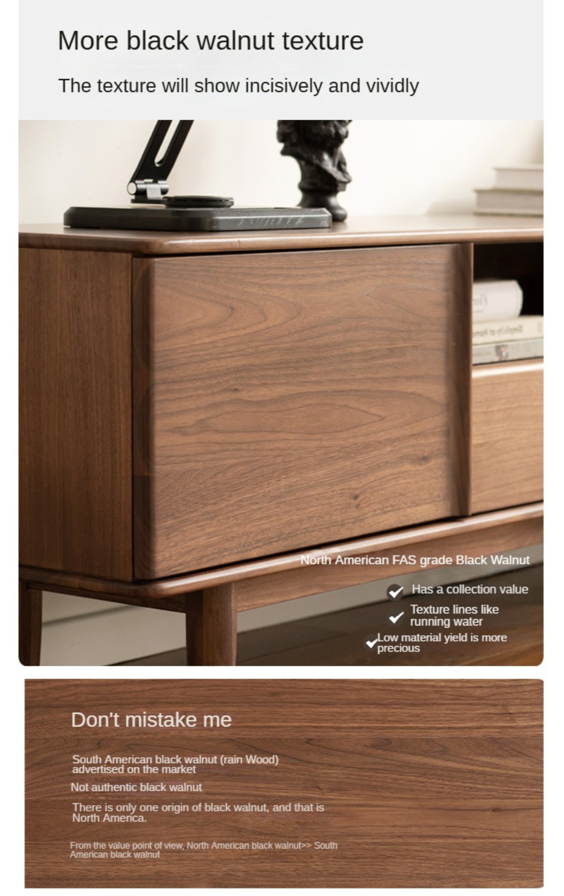 Premium Black Walnut Solid Wood TV Stand - Modern Minimalist Design Entertainment Center for Living Room, Bedroom & Home Theater