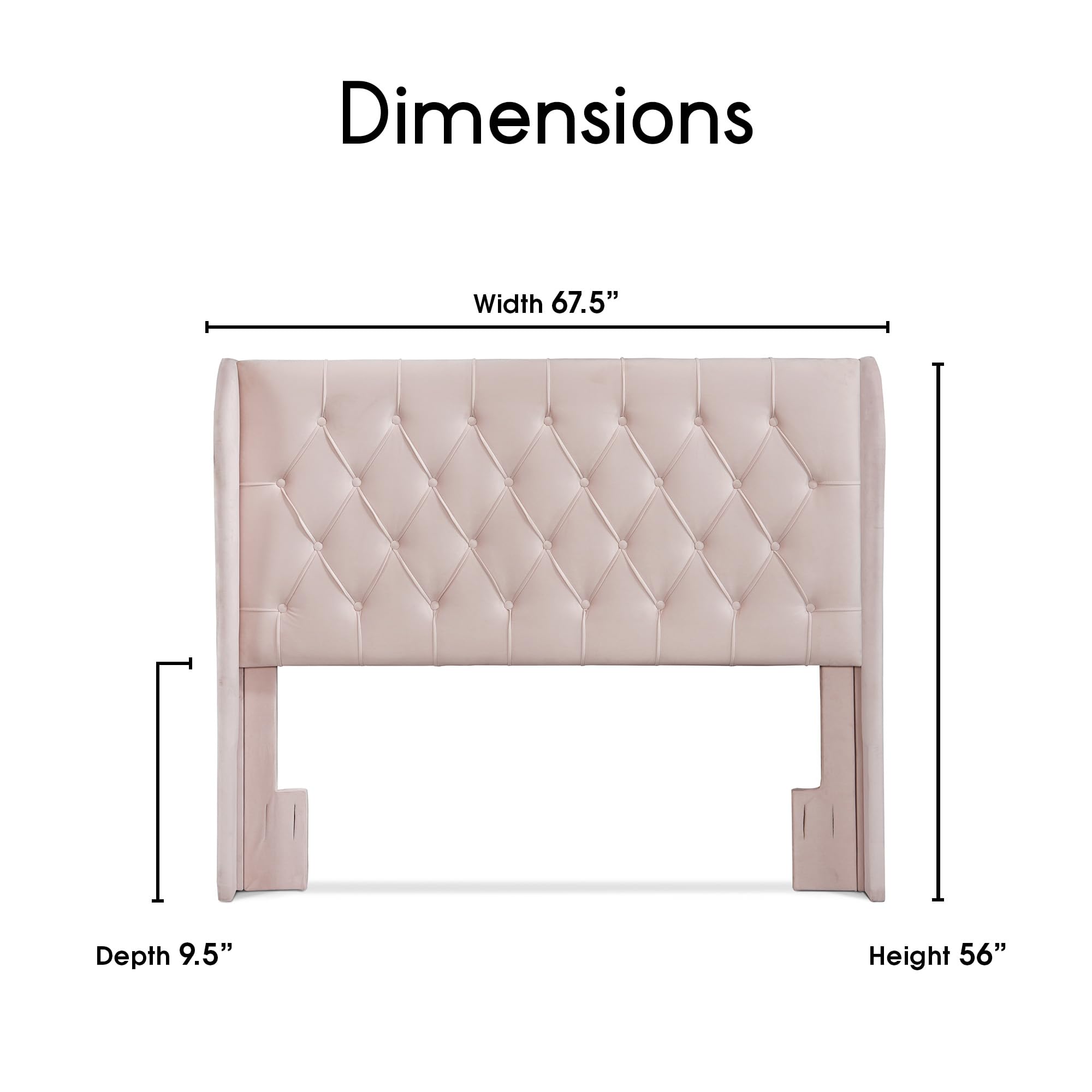 Modern Wingback Upholstered Headboard with Diamond-Tufting - Soft Fabric Queen Size Bed Frame - Blush Pink Bedroom Accent Furniture for Master Bedroom, Guest Room & Nursery Decor