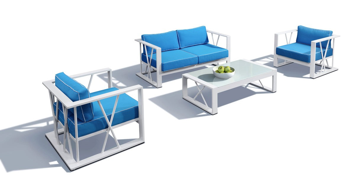 Ploto Outdoor Patio Furniture Set - 3-Piece Blue & White Wicker Sofa with Cushions - Perfect for Garden, Backyard, Poolside & Balcony Relaxation