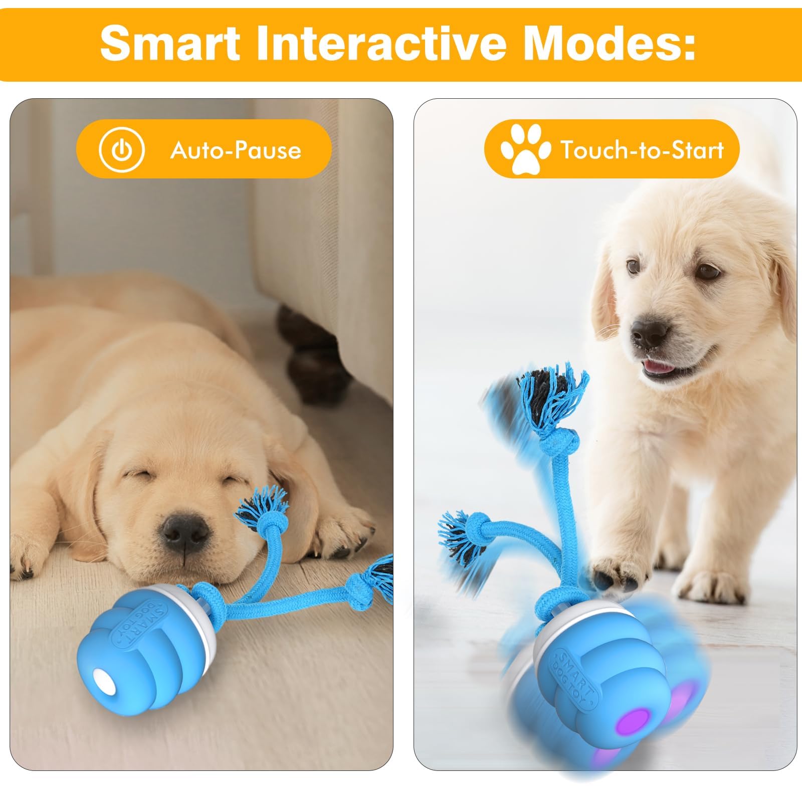 PUHOHUN Interactive Dog Toys Ball - Rechargeable Automatic Moving Ball for Small, Medium & Large Dogs - Fun Pet Toy to Relieve Boredom & Anxiety - Perfect for Indoor Play, Training & Exercise (Blue)
