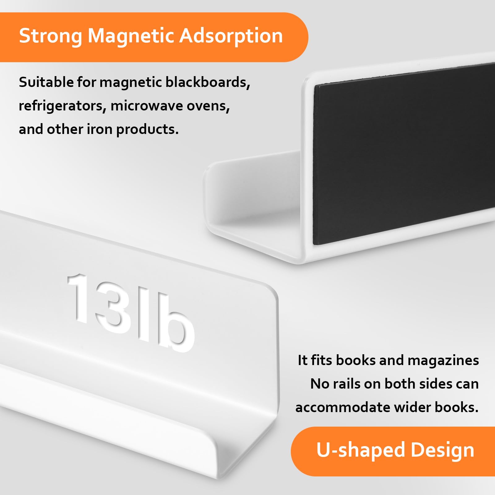 Magnetic Whiteboard Shelf - 2 Pack, Holds 13lbs, with Pencil Holder & Eraser - Perfect for Classroom, Office, Refrigerator & Home Organization - Strong Magnetic Book Display Shelf for Whiteboards & Metal Surfaces