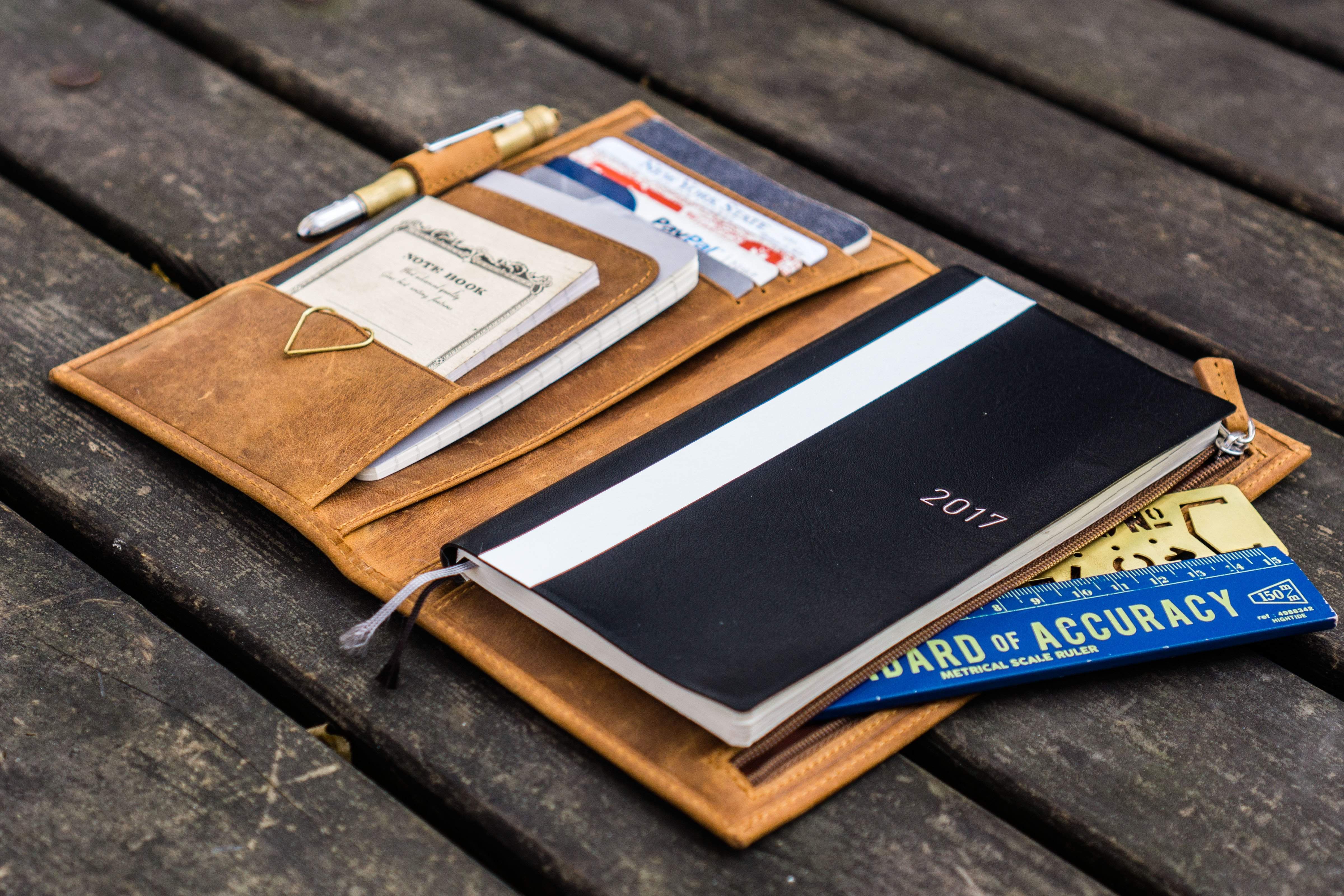 Genuine Leather Hobonichi Weeks Planner Cover - Crazy Horse Brown | Premium Organizer for Daily Planning, Journaling & Note-Taking