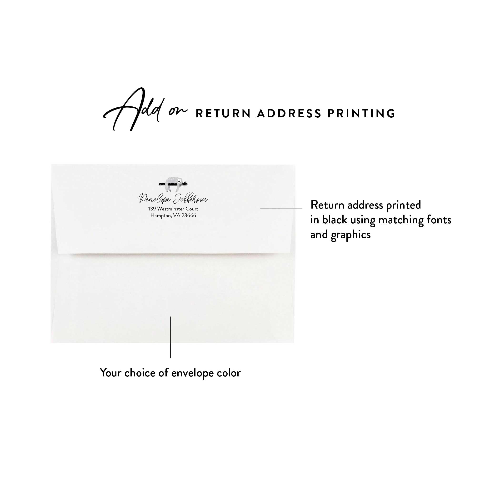 Custom Sloth Note Cards with Envelopes - Personalized Sloth Stationery Set for Girls - Thank You Cards in Multiple Colors & Quantities - Perfect for Birthdays, Thank You Notes & Gifts
