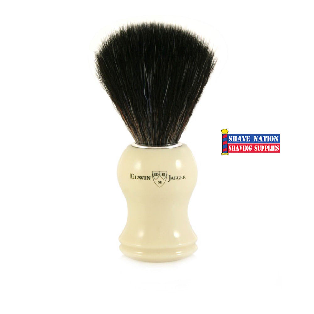 Edwin Jagger Synthetic Shaving Brush with Black Bristles - Soft & Durable for Men's Wet Shaving & Grooming Routine