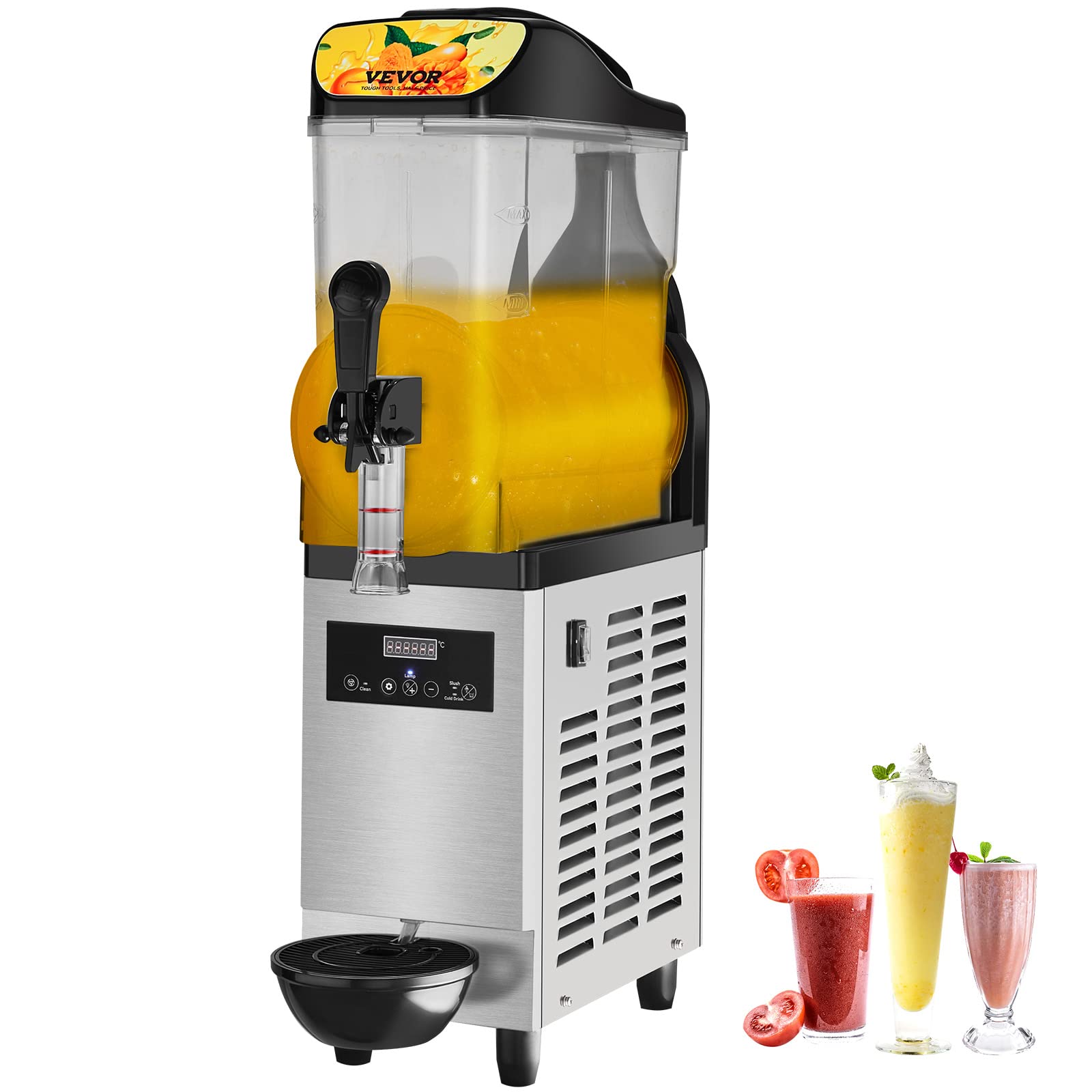 VEVOR 12L/3.2Gal Commercial Slushy Machine - Stainless Steel Frozen Drink Maker for Margaritas, Smoothies & Cocktails - 500W Slushie Machine for Home, Party, Restaurant, Cafe & Bar Use - Perfect for Summer Parties, Business Events & Cocktail Making