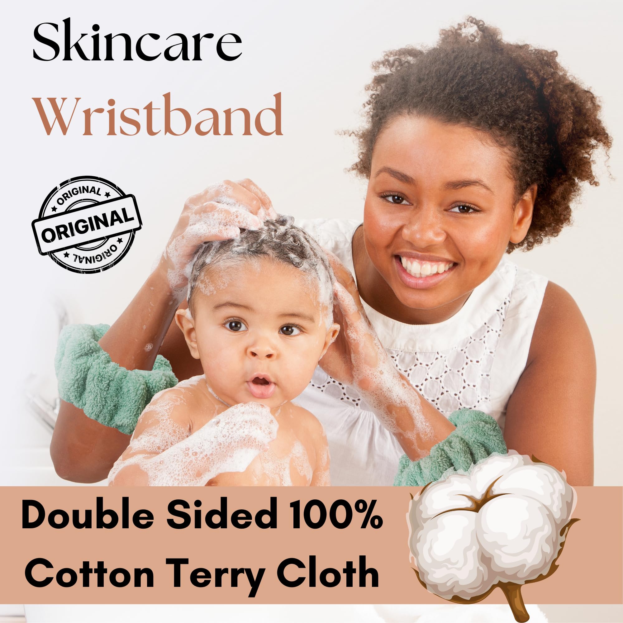 100% Cotton Original Skincare Wristbands for Face Washing - Most Absorbent & Stretchable Face Wash Bands (USPTO Patented) - Perfect for Spa, Skincare Routine & Makeup Removal