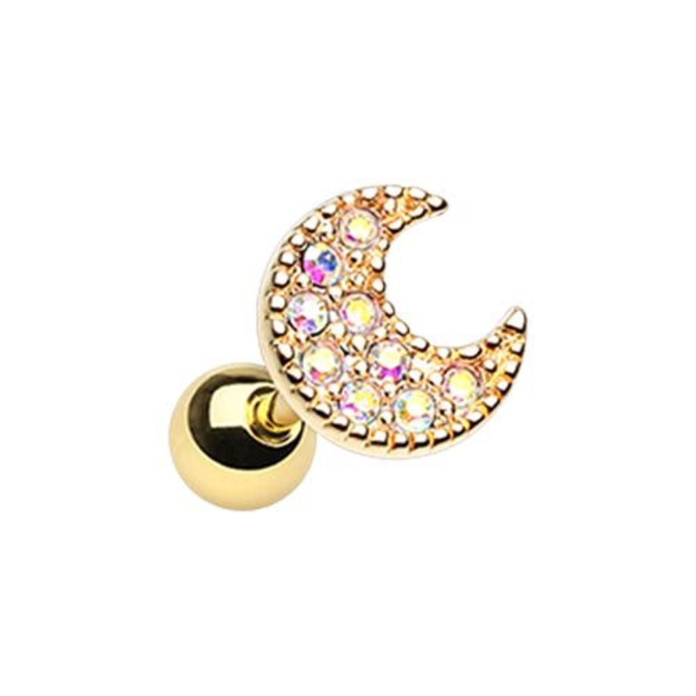 Golden DayDream Moon WildKlass Cartilage Tragus Earrings - Stylish Hoop Earrings for Women, 14K Gold Plated Tragus & Helix Piercing Jewelry, Perfect for Everyday Wear & Special Occasions