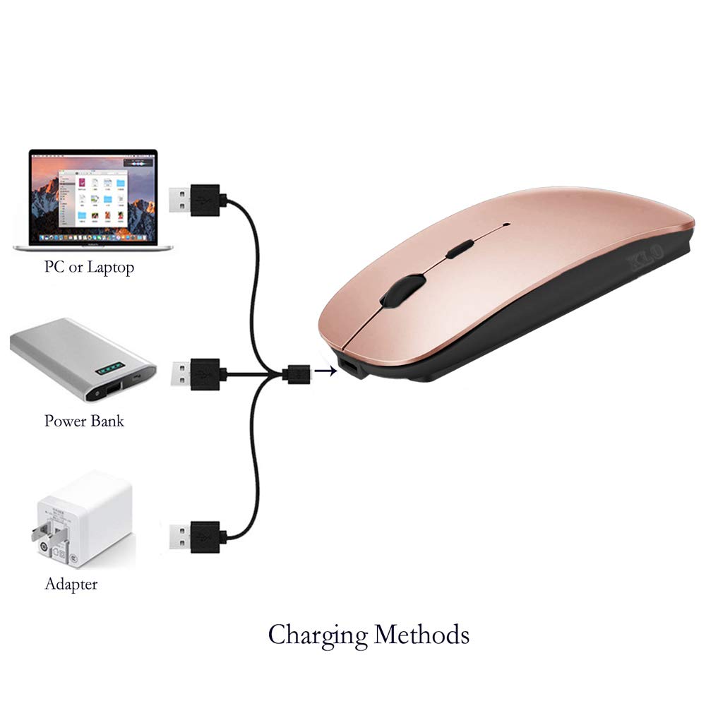 Rechargeable Bluetooth Mouse for MacBook, MacBook Air, MacBook Pro, iPad - Wireless Mouse for Laptop, Notebook, PC, Chromebook (Rose Gold) - Perfect for Office, Home, Travel & Remote Work