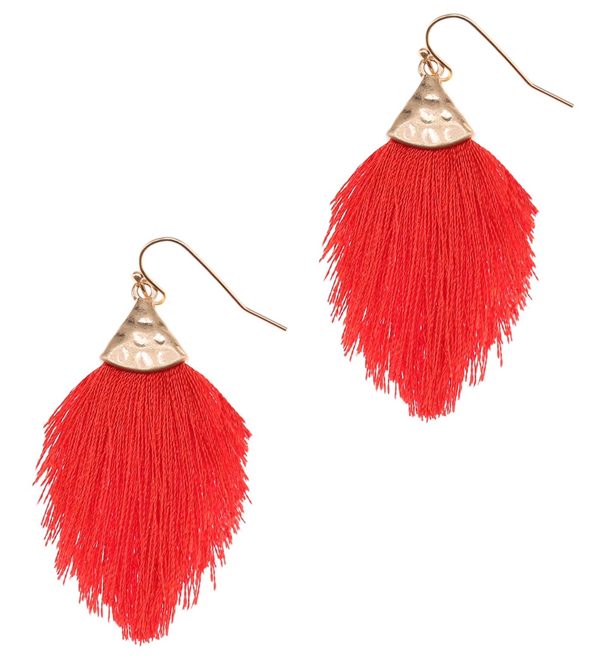 MIRMARU Women's Mini Feather Tassel Drop Earrings - Silky Thread Fringe Hook Statement Earrings for Party, Wedding & Special Occasions