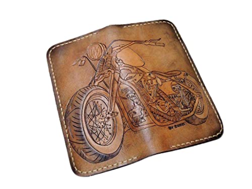 Hand-Carved 3D Genuine Leather Biker Wallet for Men - Custom Personalized Motorcycle Wallet with Unique Hand-Painted Design - Perfect for Riders, Travel & Everyday Use