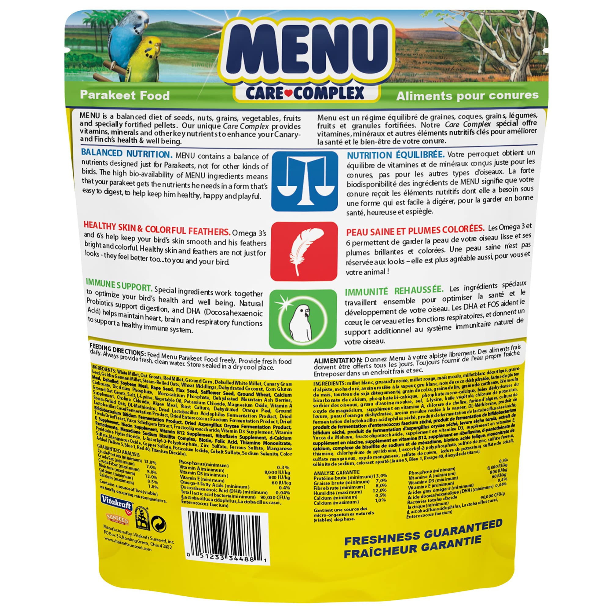 Vitakraft Premium Parakeet Food - Vitamin-Fortified Daily Bird Seed Mix for Budgies & Small Parrots - 2.5 lb Bag - Perfect for Cage Feeding & Training Treats