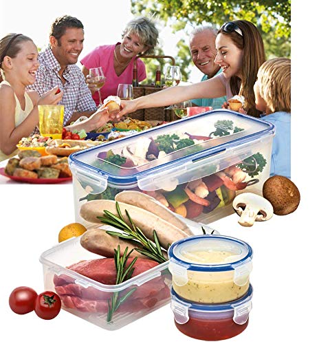 LOCK & LOCK HPL836SB 6-Piece Airtight Food Storage Container Set - Clear & Blue BPA-Free Plastic Kitchen Organizers for Pantry, Fridge & Meal Prep