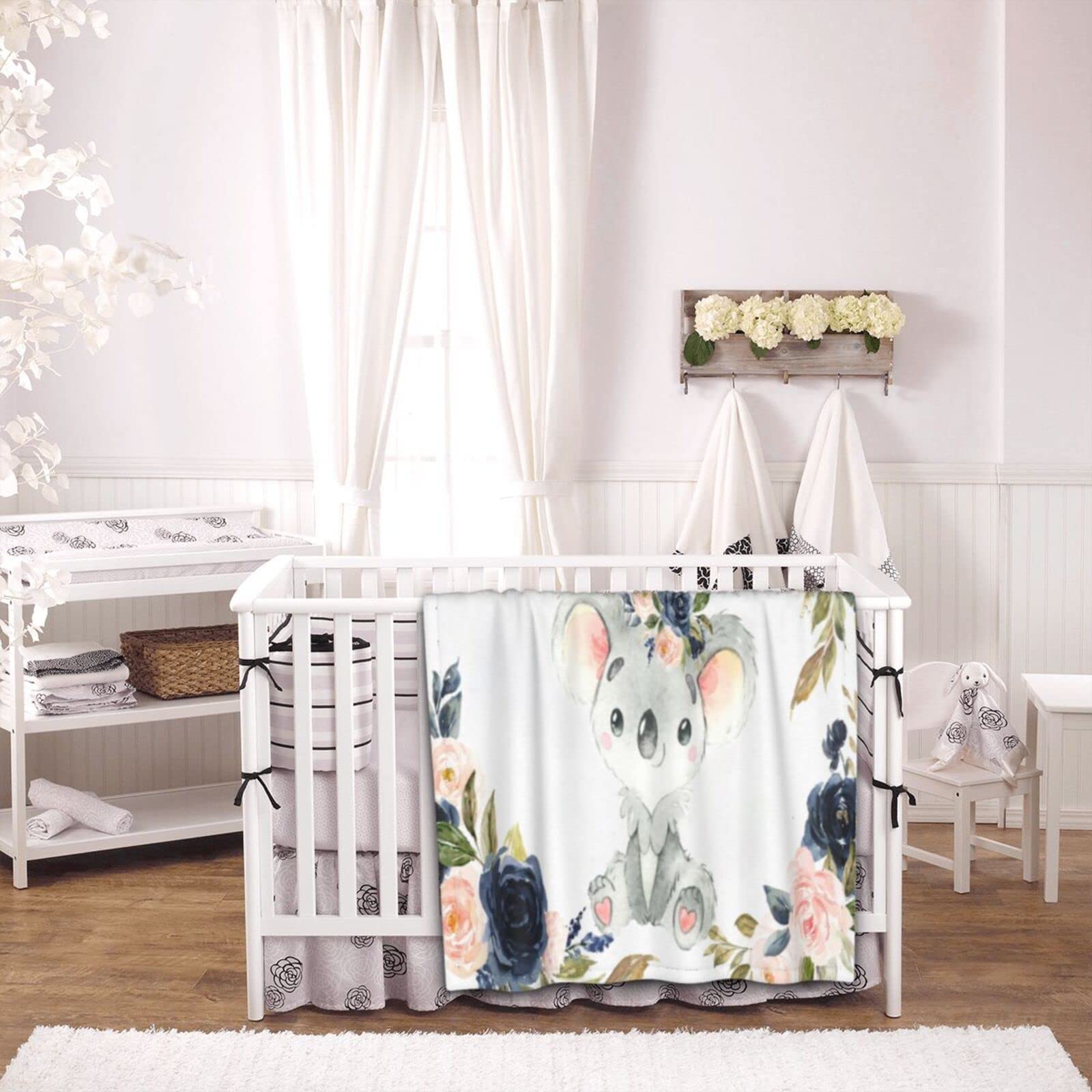 Custom Personalized Baby Blankets with Name - Elephant Woodland & Sunflower Crown Designs for Newborn Boys and Girls | Perfect for Nursery, Christening Gifts & Photo Props (Kola2)