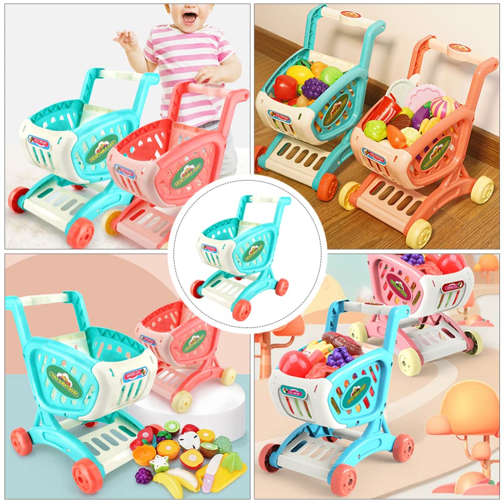 **Toyvian Blue Kids Shopping Cart Toy - Plastic Supermarket Handcart with Basket for Pretend Play, Kitchen & Grocery Store Role Play - Educational Toy for Toddlers & Preschoolers**
