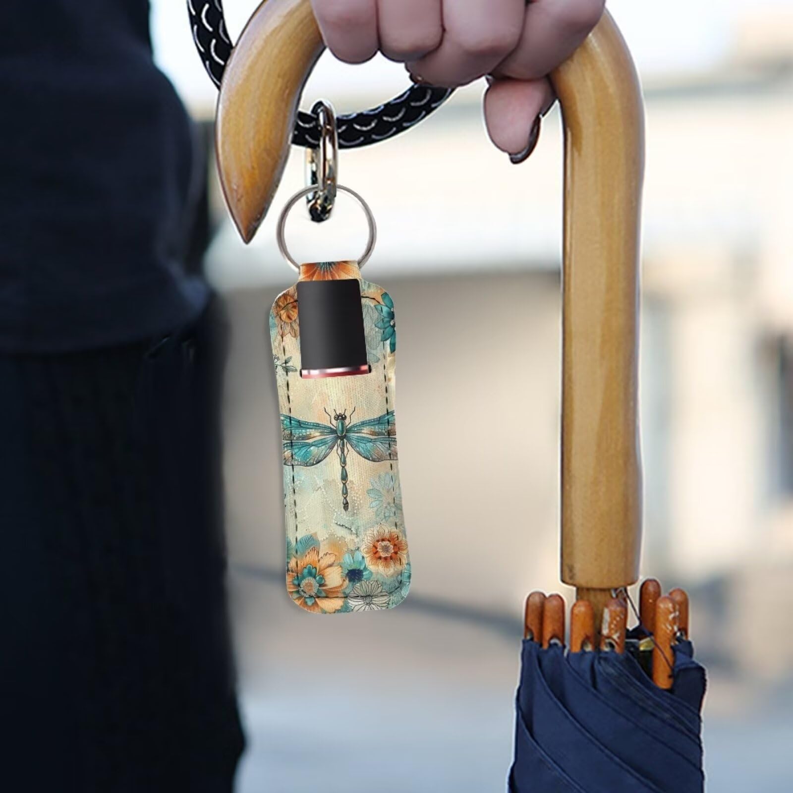 Youngerbaby Dragonfly Boho Flower Lip Balm Holder Keychain - Cute Chapstick Sleeves & Pouch for Women - Perfect for Purse, Backpack, Gym & Travel Accessories