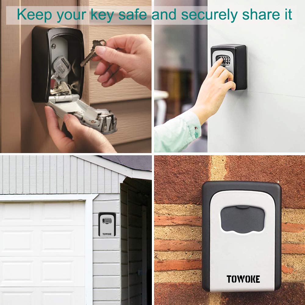 Waterproof Wall Mount Key Lock Box with Resettable Combination - Zinc Alloy Outdoor Key Storage Safe for House Spare Keys (5 Key Capacity, Includes Mounting Kit) - Perfect for Vacation Homes, Rental Properties & Emergency Access