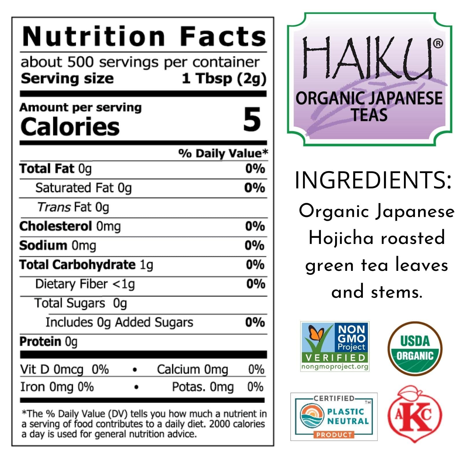 Premium Organic Japanese Hojicha Roasted Green Tea Loose Leaf 35oz - USDA Certified, Non-GMO, Kosher - Authentic Product of Japan - Perfect for Relaxation, Afternoon Tea & Gift Giving