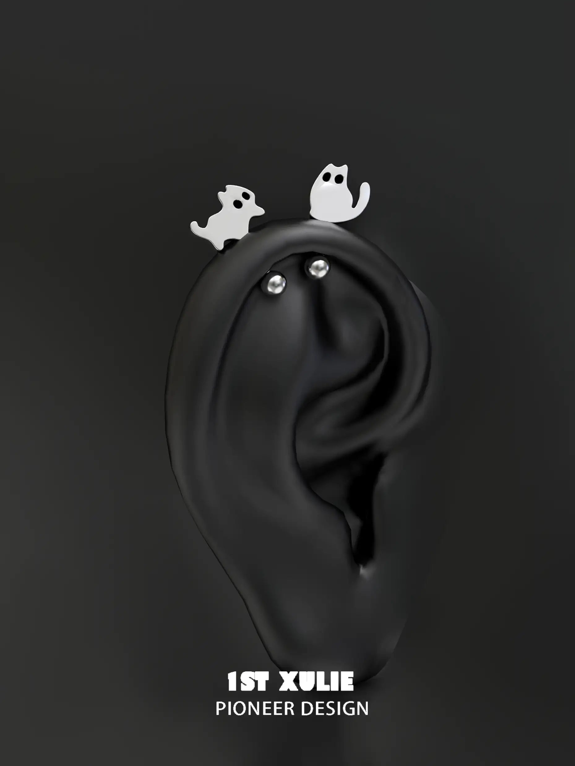 Ghost Black Cat S925 Sterling Silver Handmade Epoxy Coating Stud Earrings for Women - Perfect for Halloween, Gothic Fashion & Everyday Wear