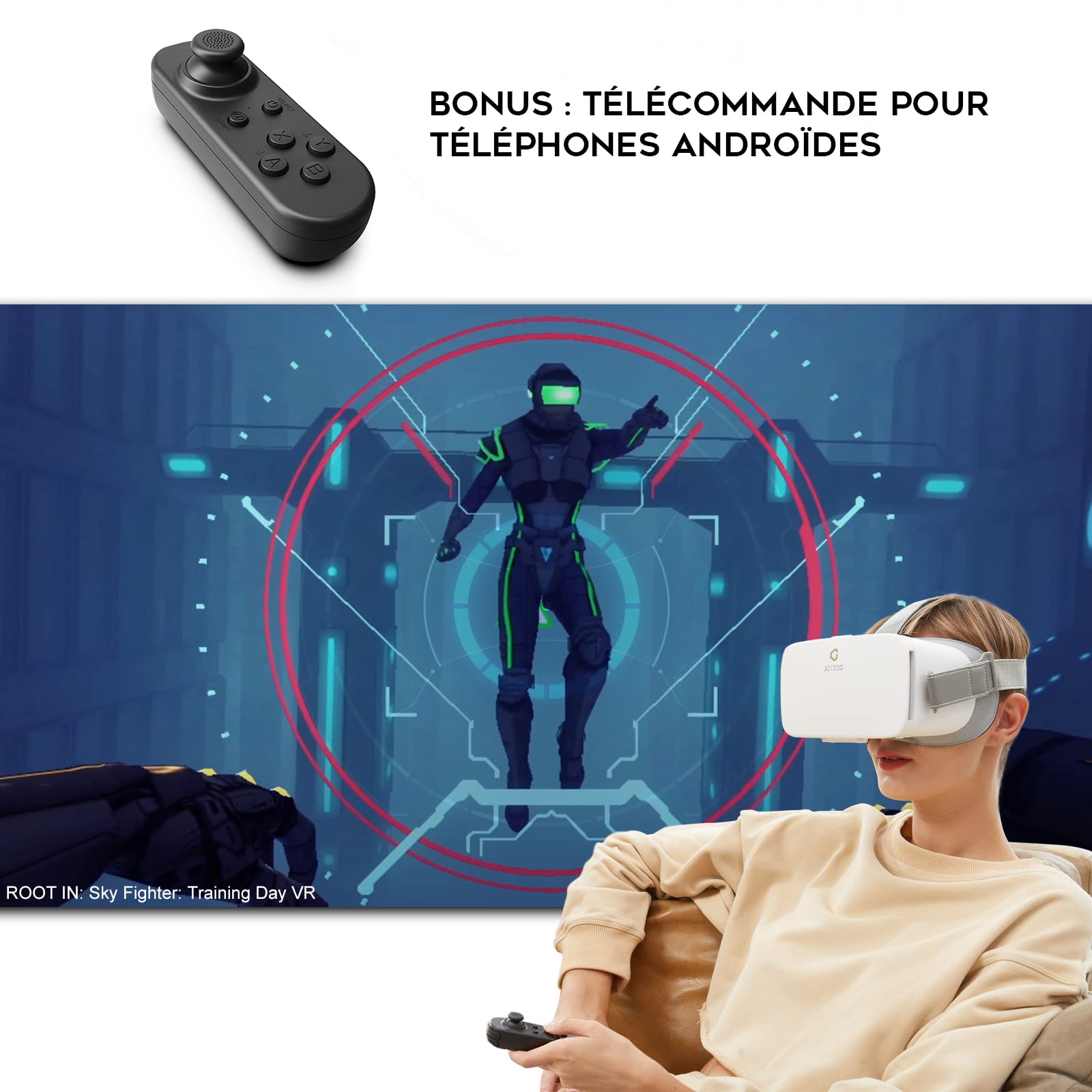 DESTEK V5 VR Headset with Controller - 110°FOV HD Anti-Blue Light Virtual Reality Glasses for iPhone 15/14/13/12/11, Samsung & Android Phones - White | Perfect for Gaming, Movies & 3D Experiences